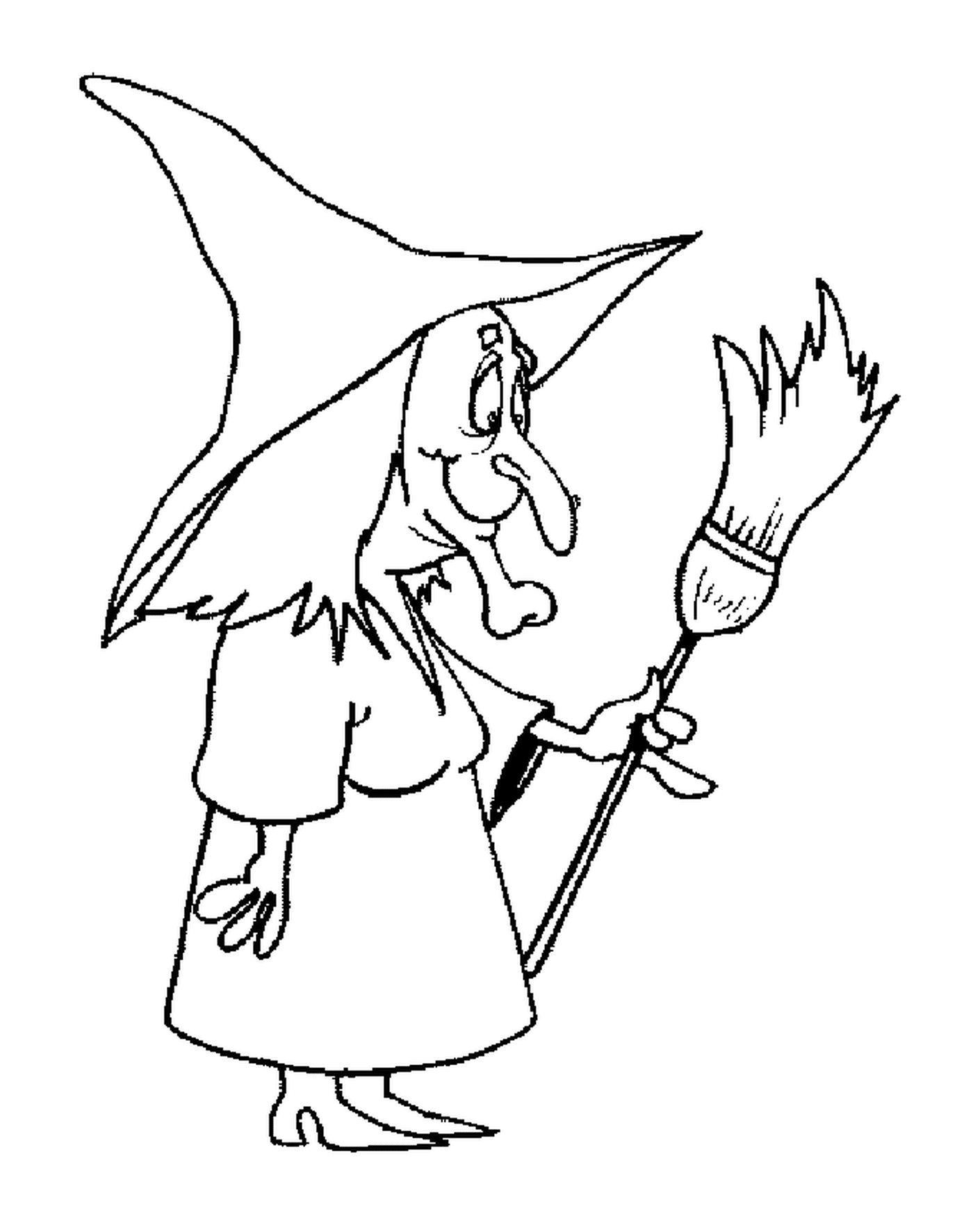 coloriage dessin d une sorciere avec son balai a la main