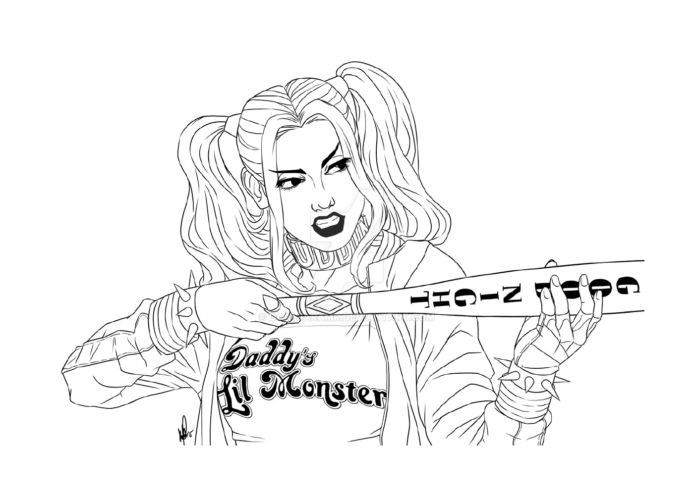 coloriage Harley with bat Suicide Squad
