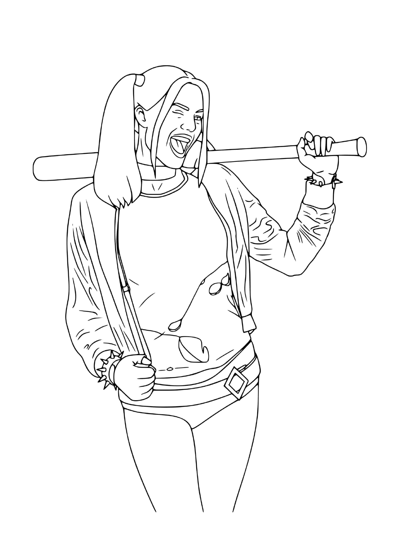coloriage Harley Quinn de Suicide Squad avec baton de baseball