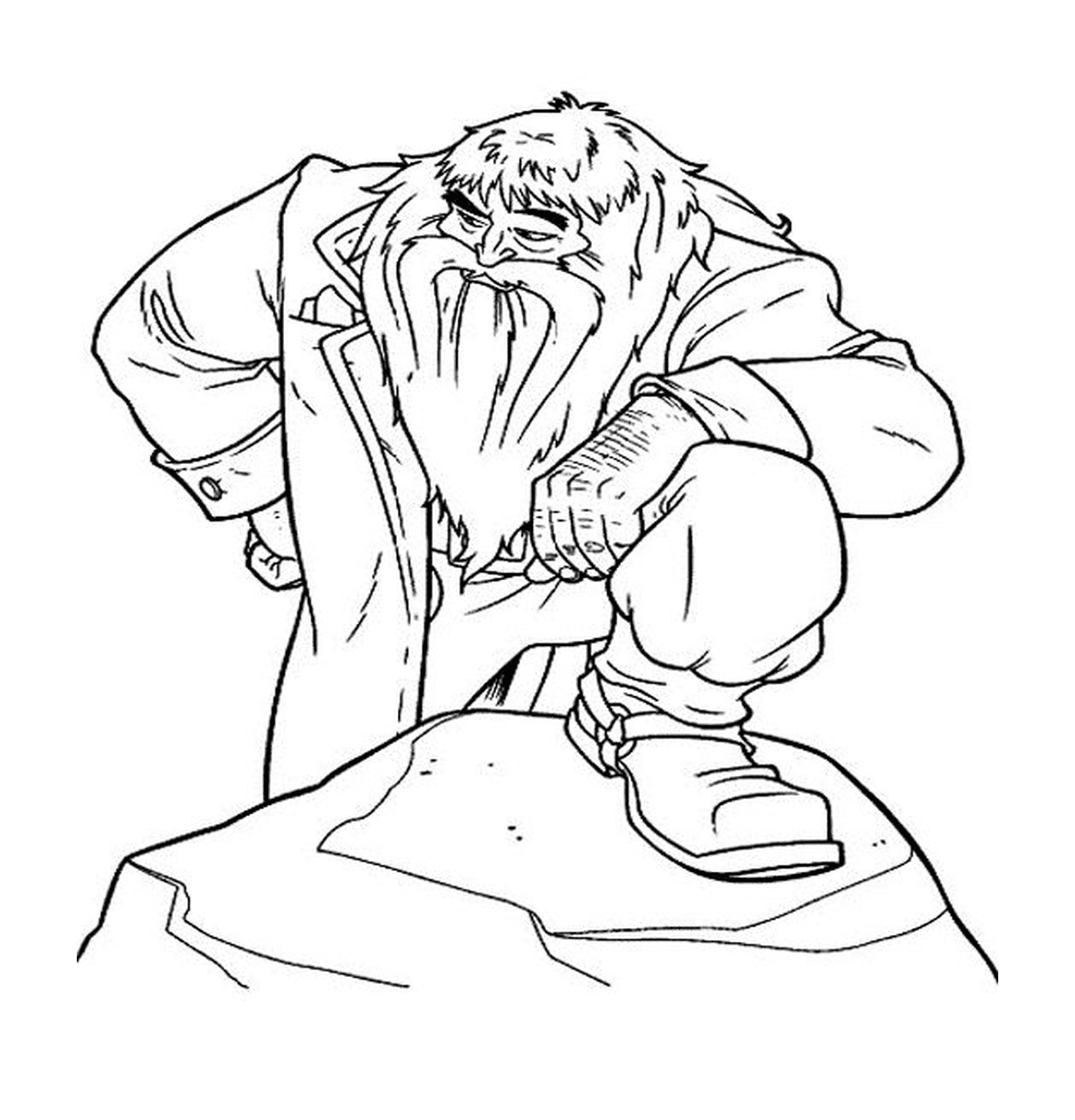 coloriage Hagrid avec pied sur un rocher