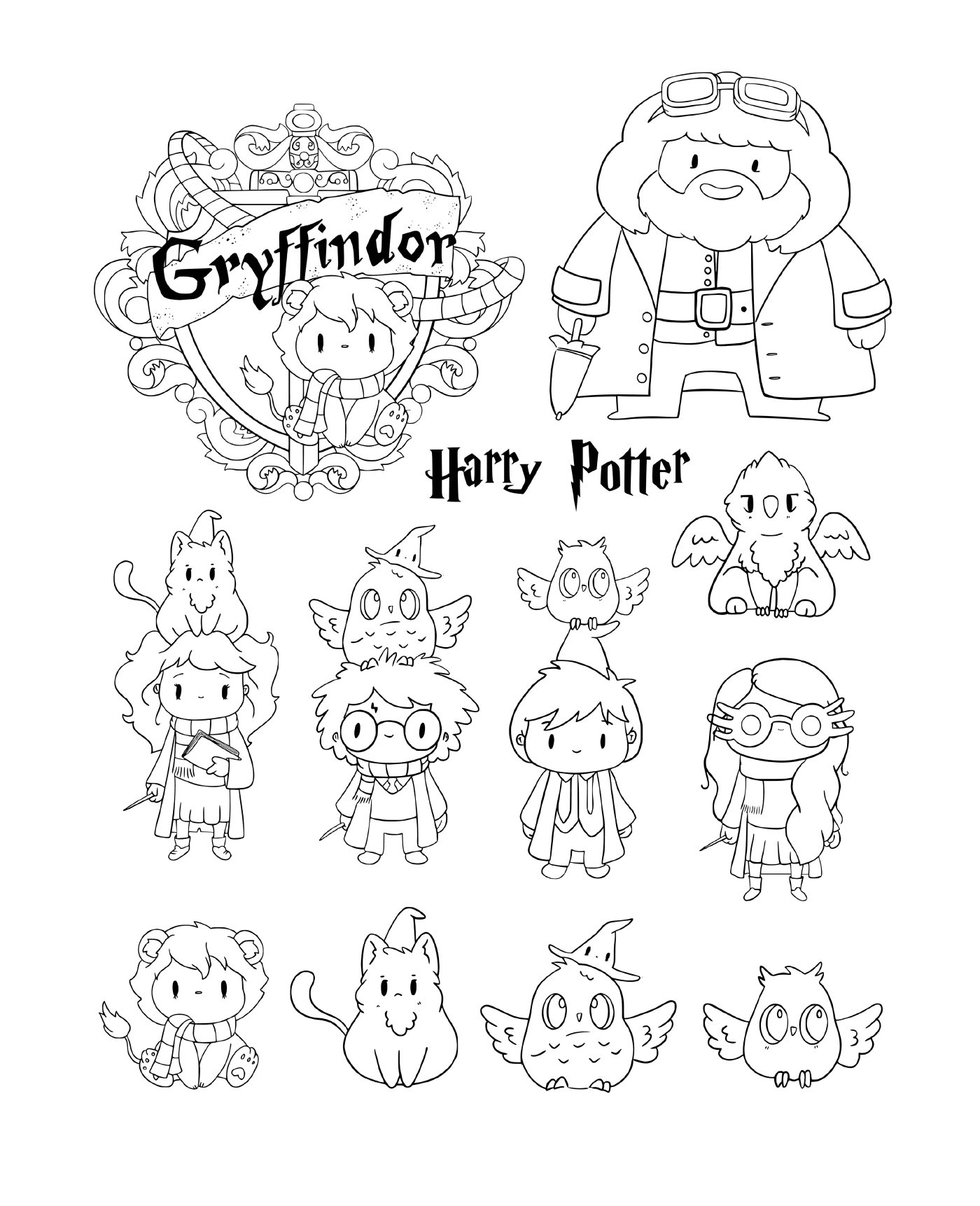 coloriage harry potter gryffindor personnages kawaii