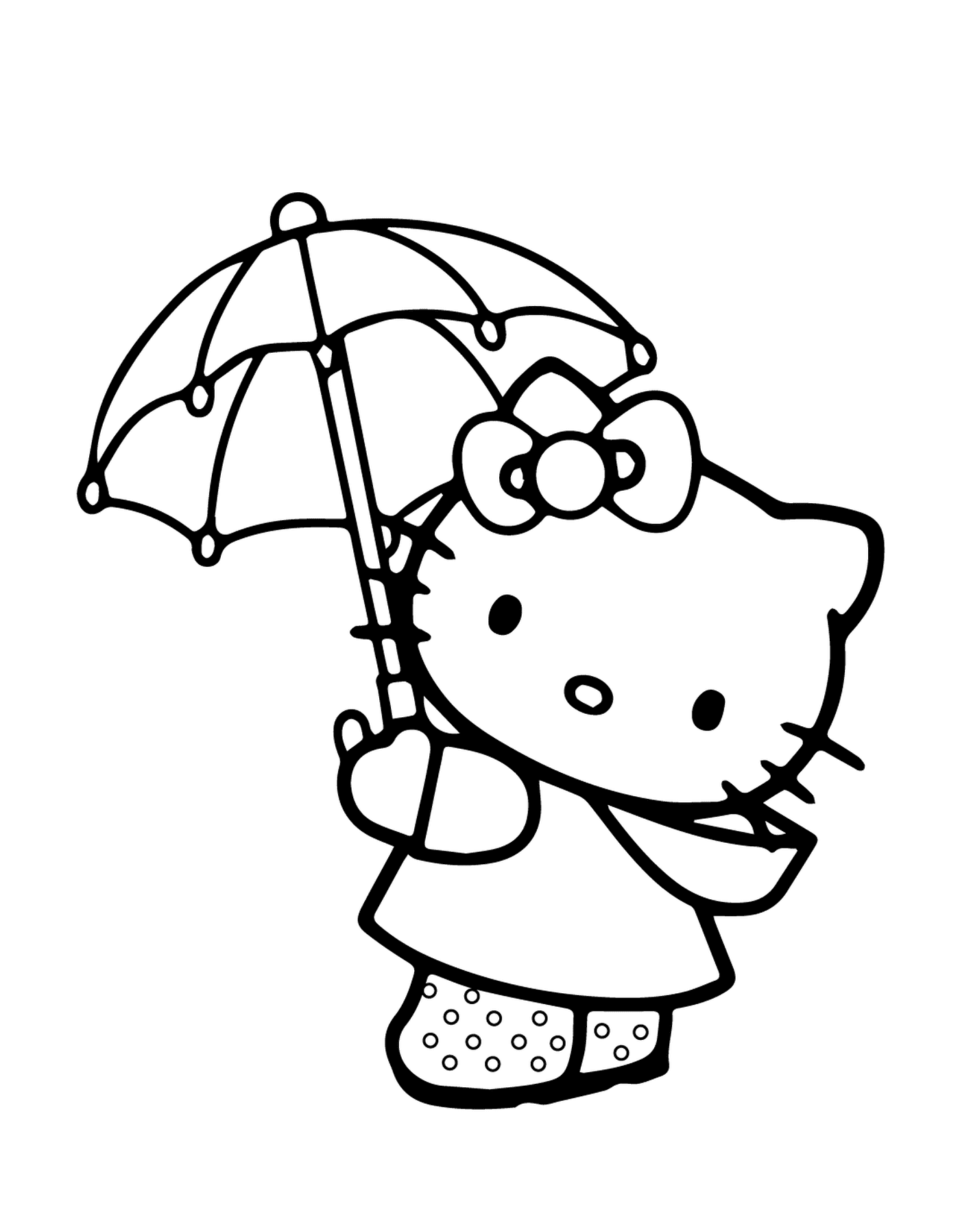 coloriage hello kitty sous un parapluie