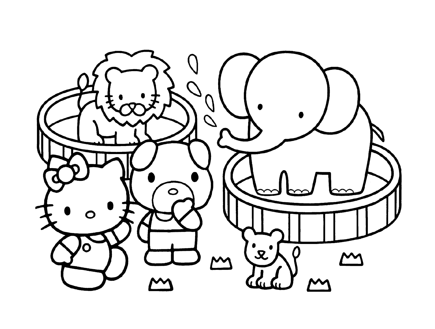 coloriage hello kitty zoo circle avec des animaux