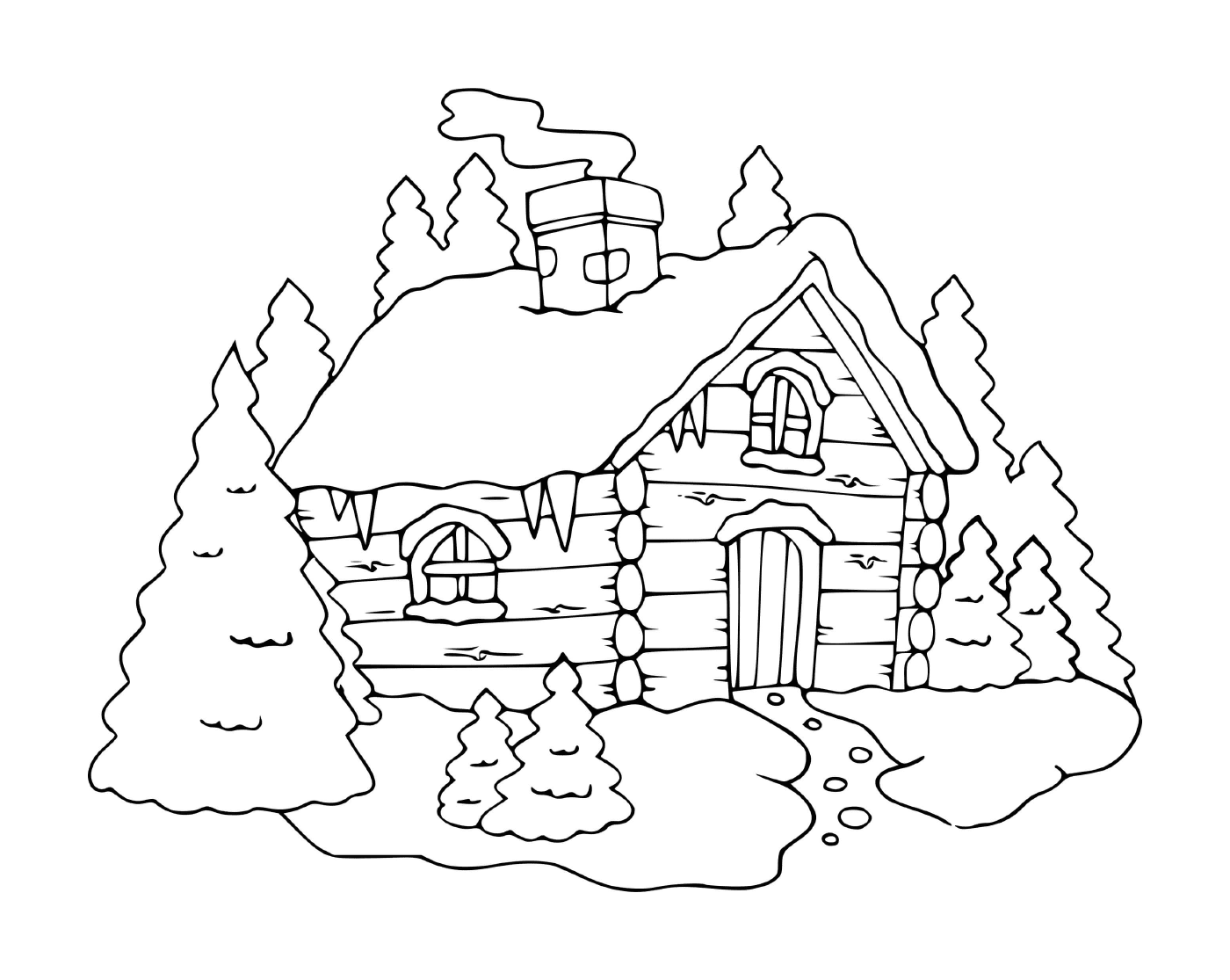 coloriage chalet hiver maison hivernage