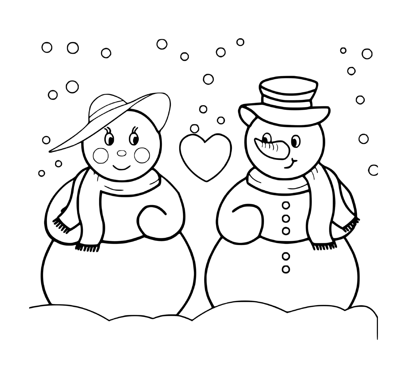 coloriage Deux bonhommes de neige amoureux