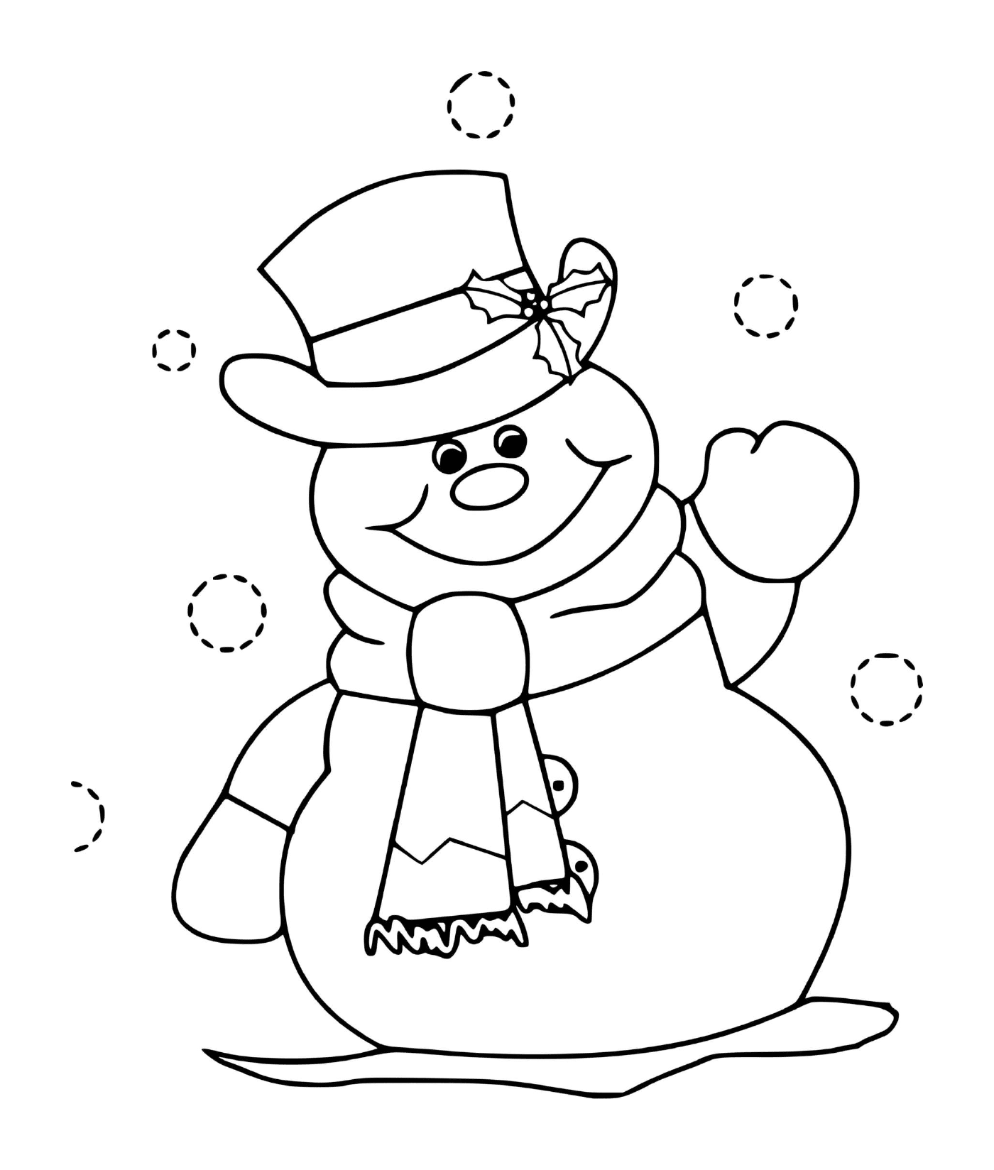 coloriage bonhomme de neige hiver chapeau souriant