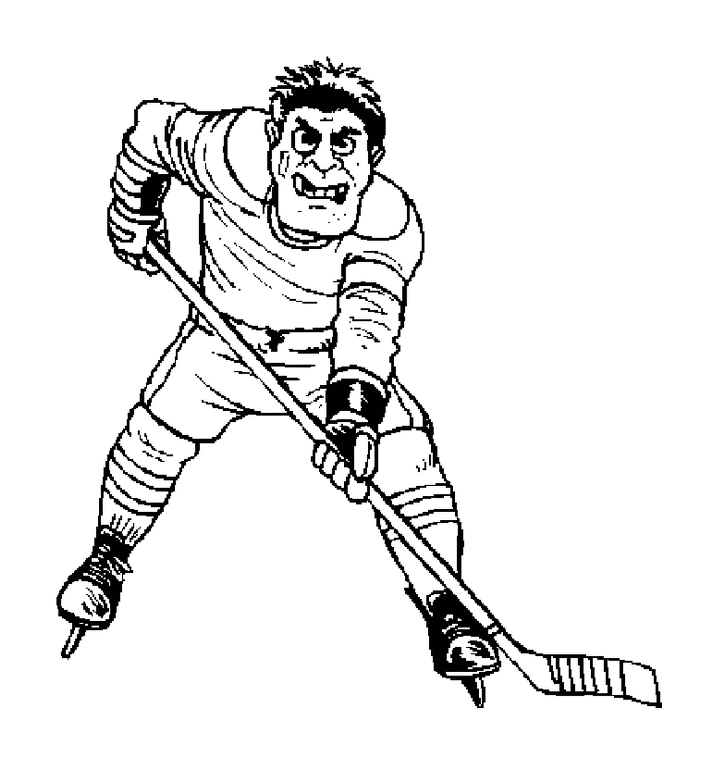 coloriage dessin d un joueur de hockey qui veut recuperer la rondelle