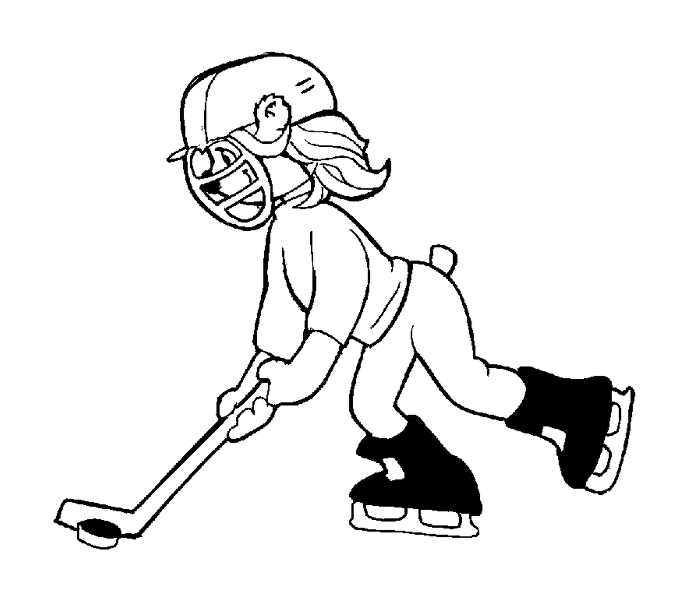 coloriage une fille joue au hockey sur glace