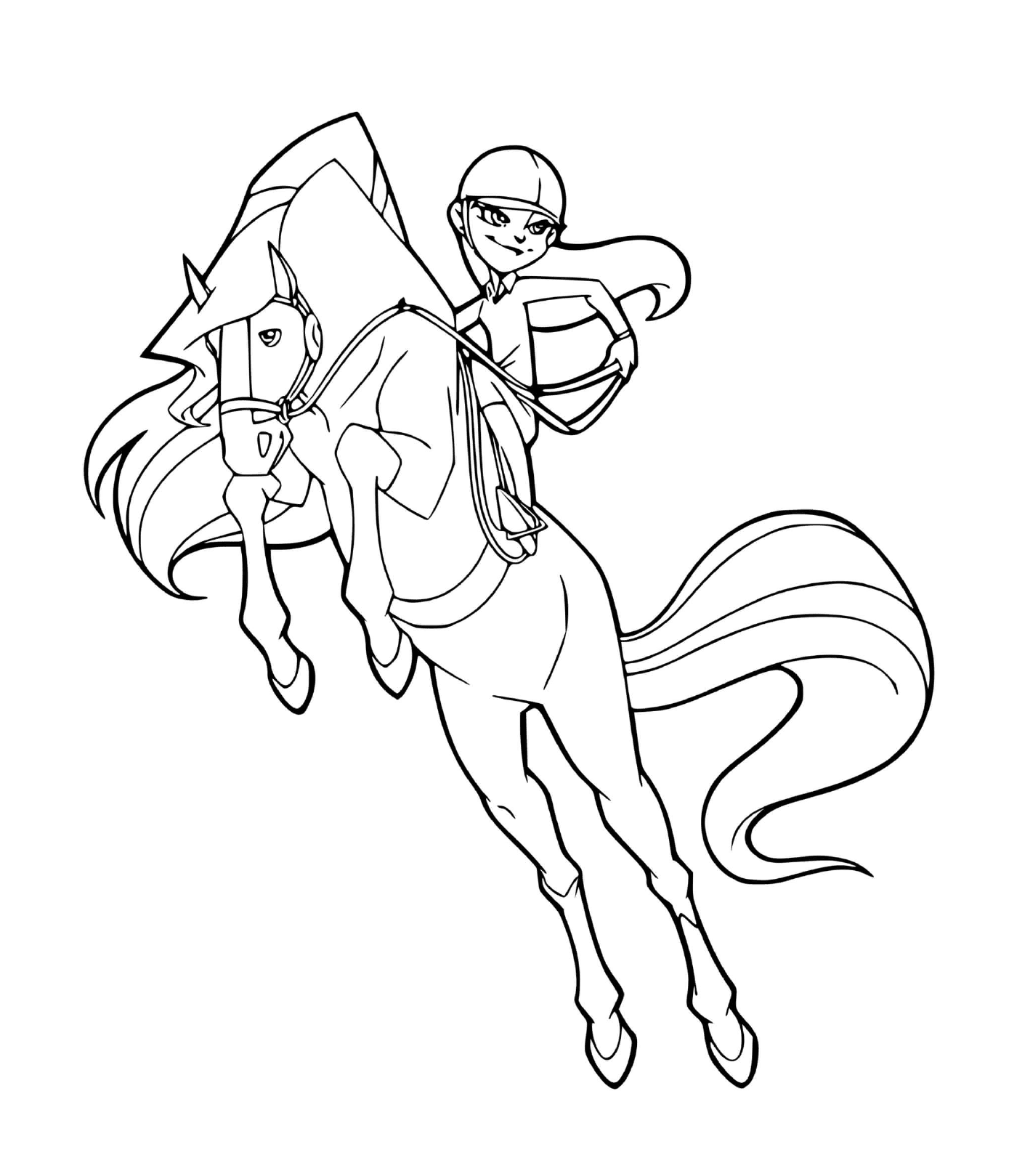 coloriage chloe 12 ans monte sur son cheval chili horseland