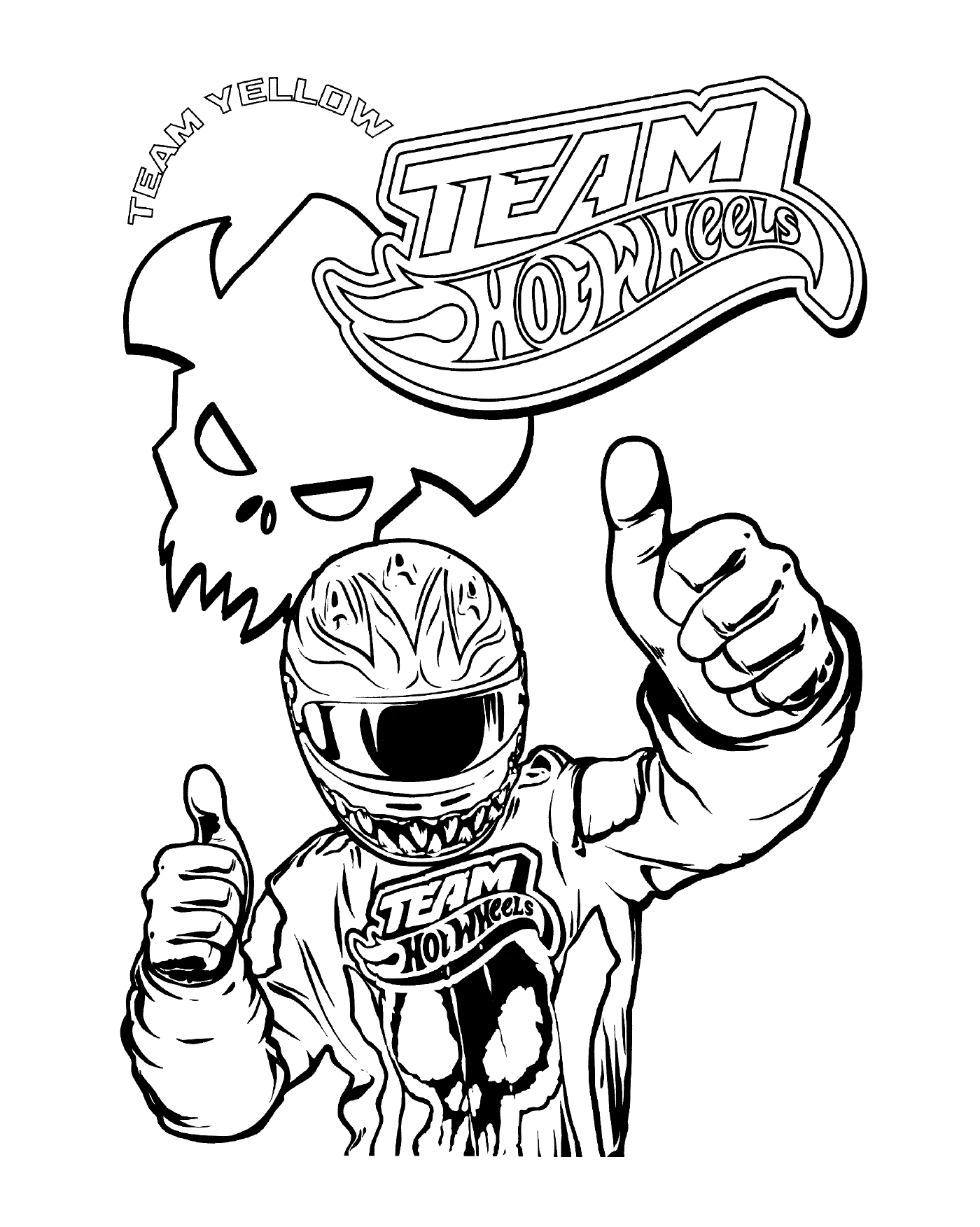 coloriage Team Hot Wheels Driver Thumbup