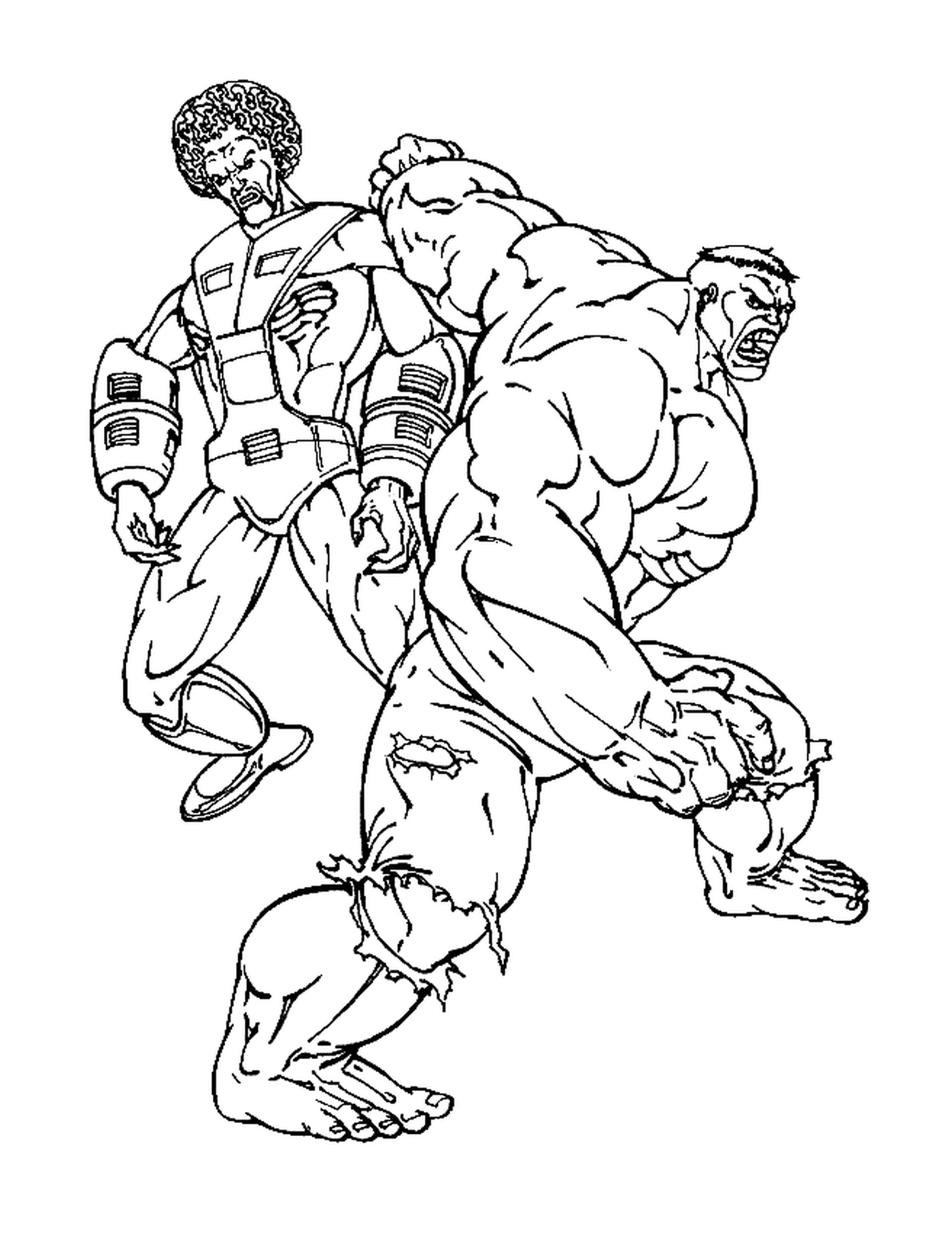 coloriage Hulk contre un mechant