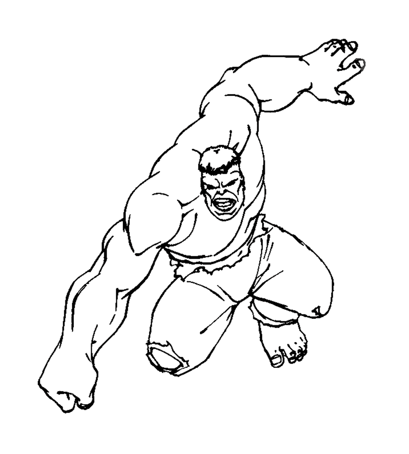 coloriage Hulk en plein saut