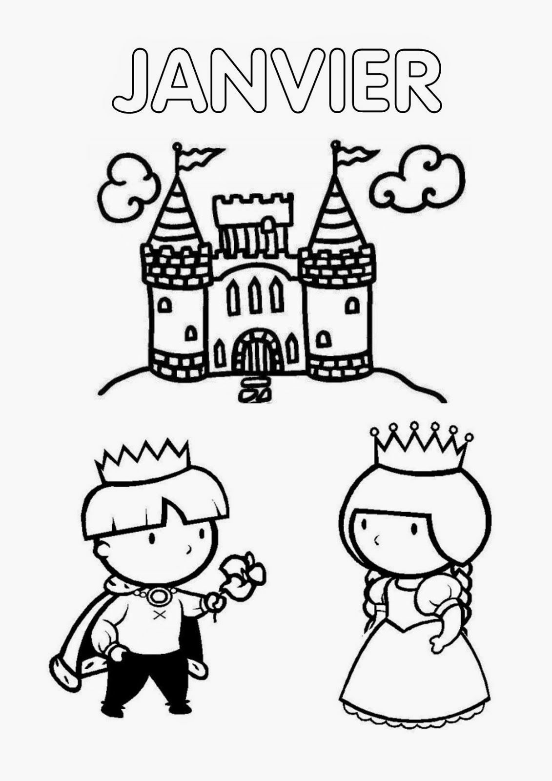 coloriage janvier chateau prince et princesse