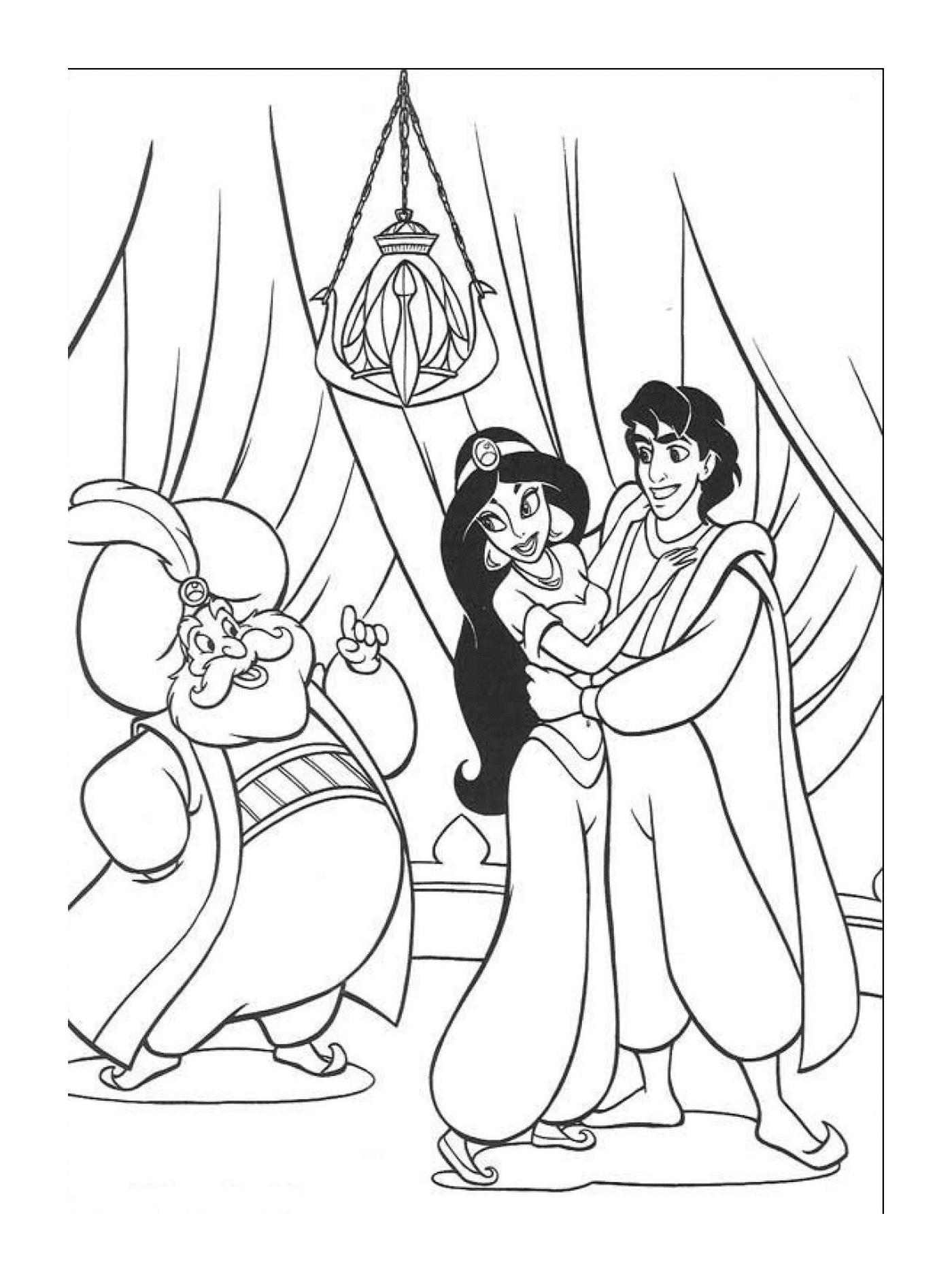 coloriage Aladdin danse avec Jasmine