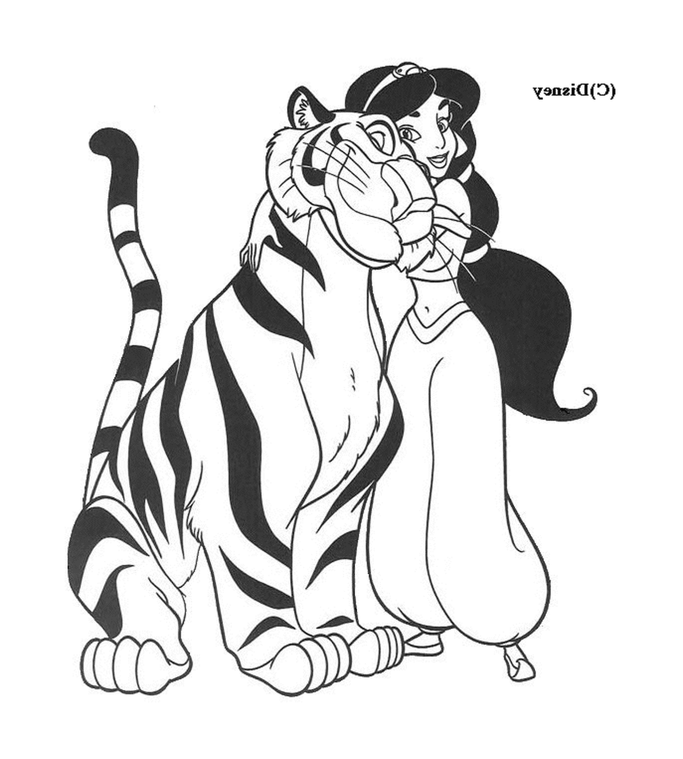 coloriage Jasmine et son tigre