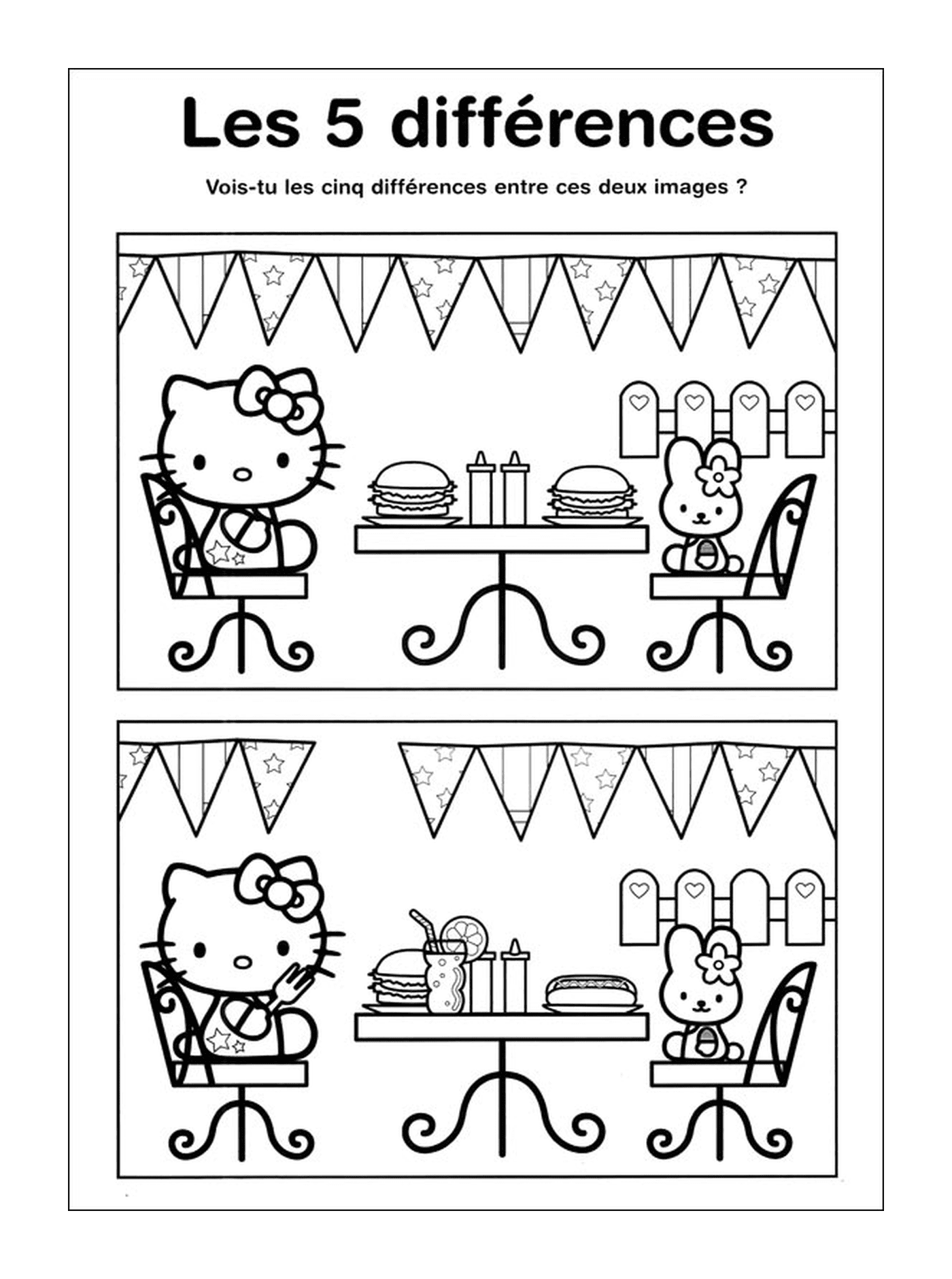 coloriage jeux a imprimer difference hello kitty