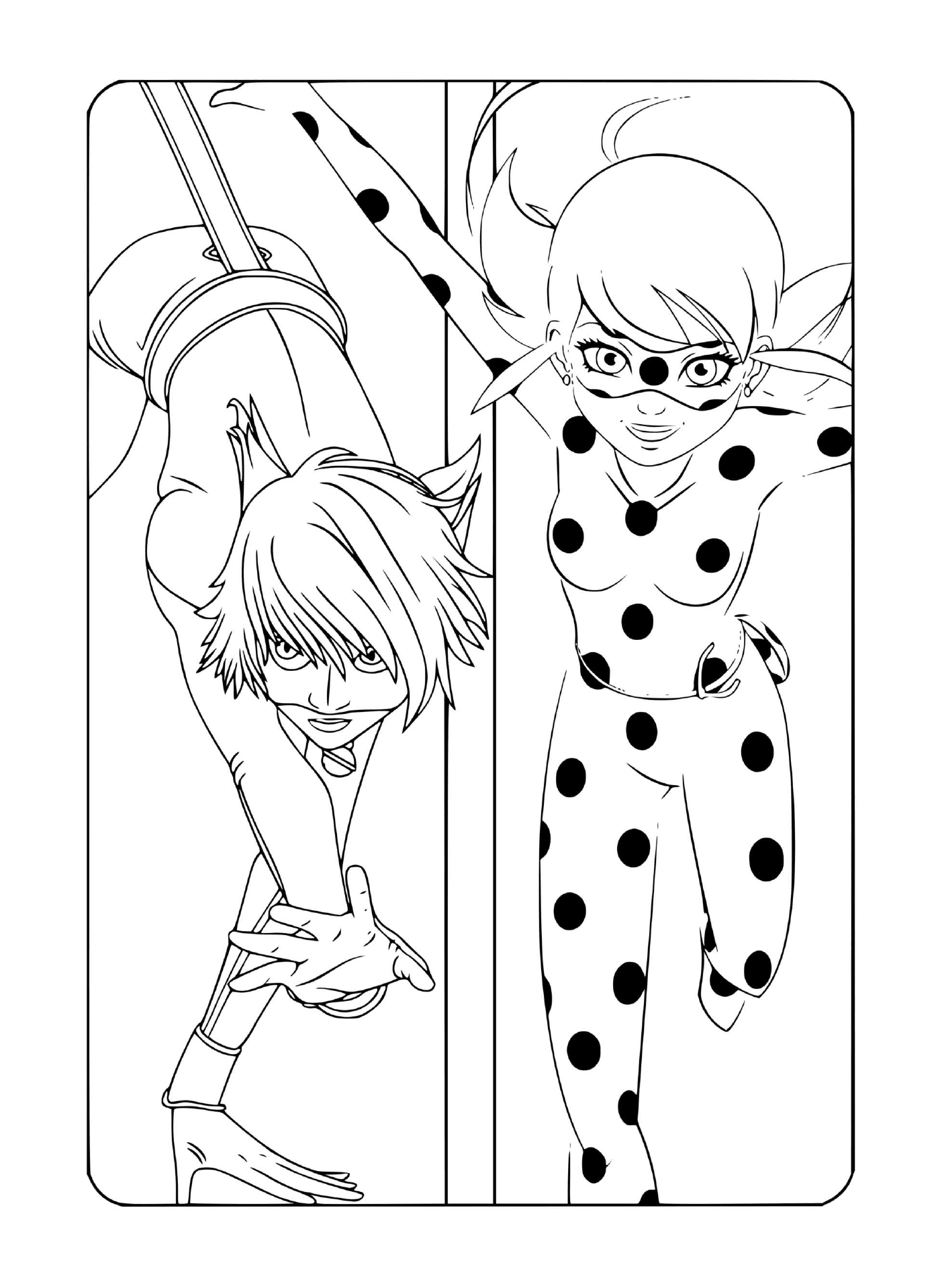 coloriage Marinette Ladybug et Adrien Chat Noir