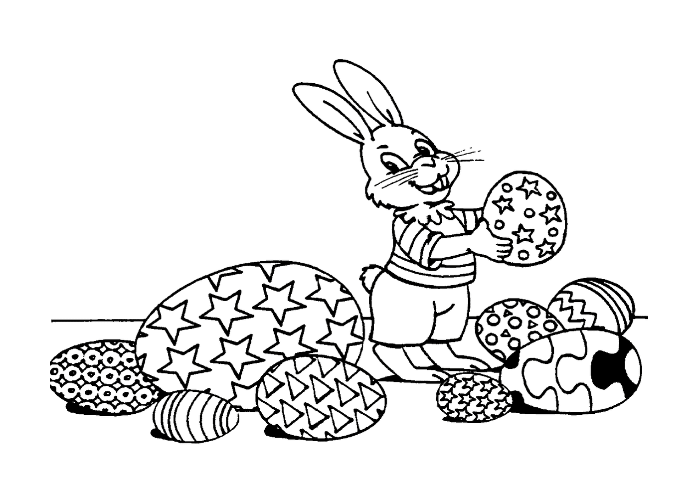 coloriage lapin paques oeufs