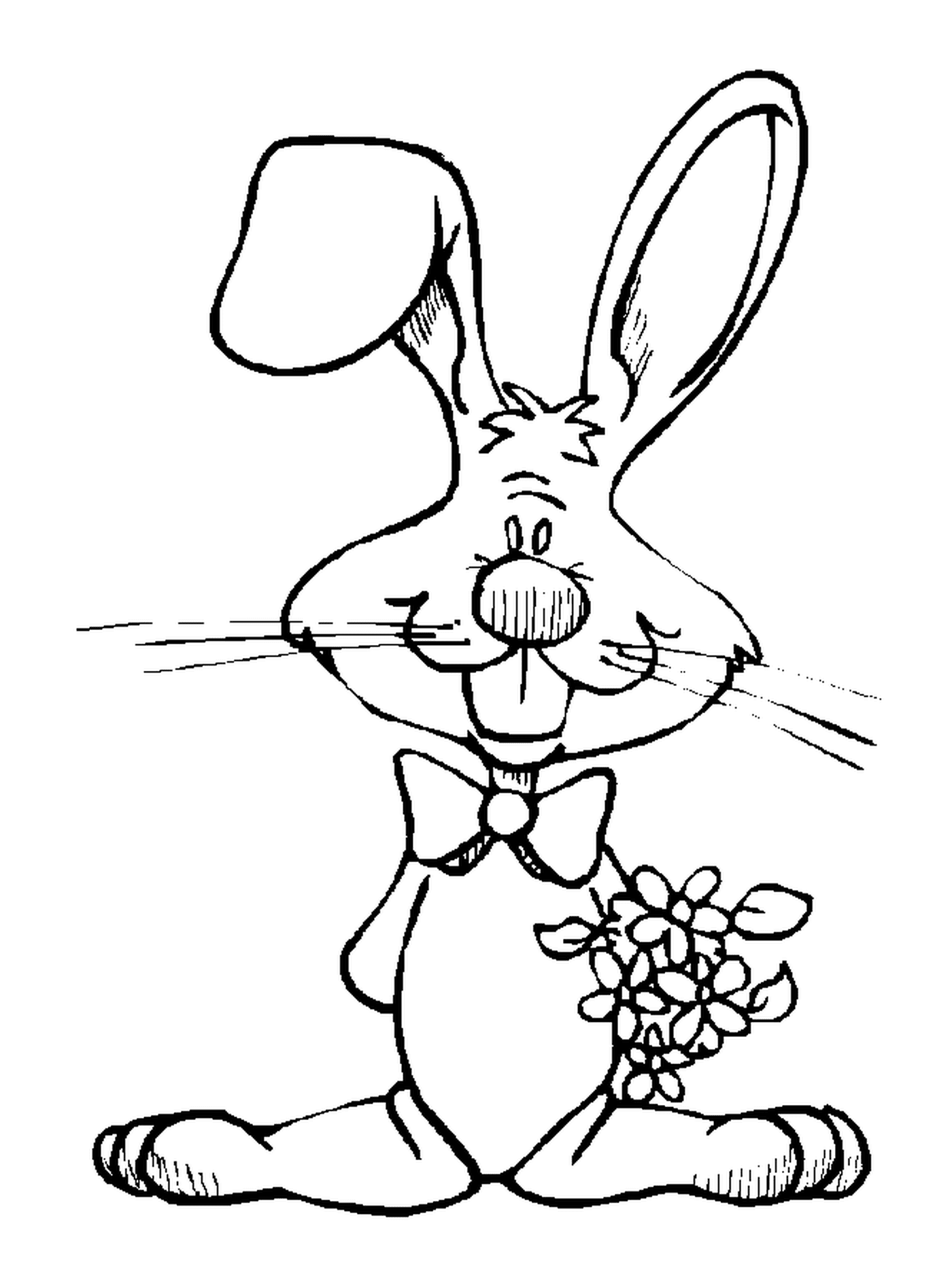 coloriage lapin grandes oreilles avec un bouquet de fleurs