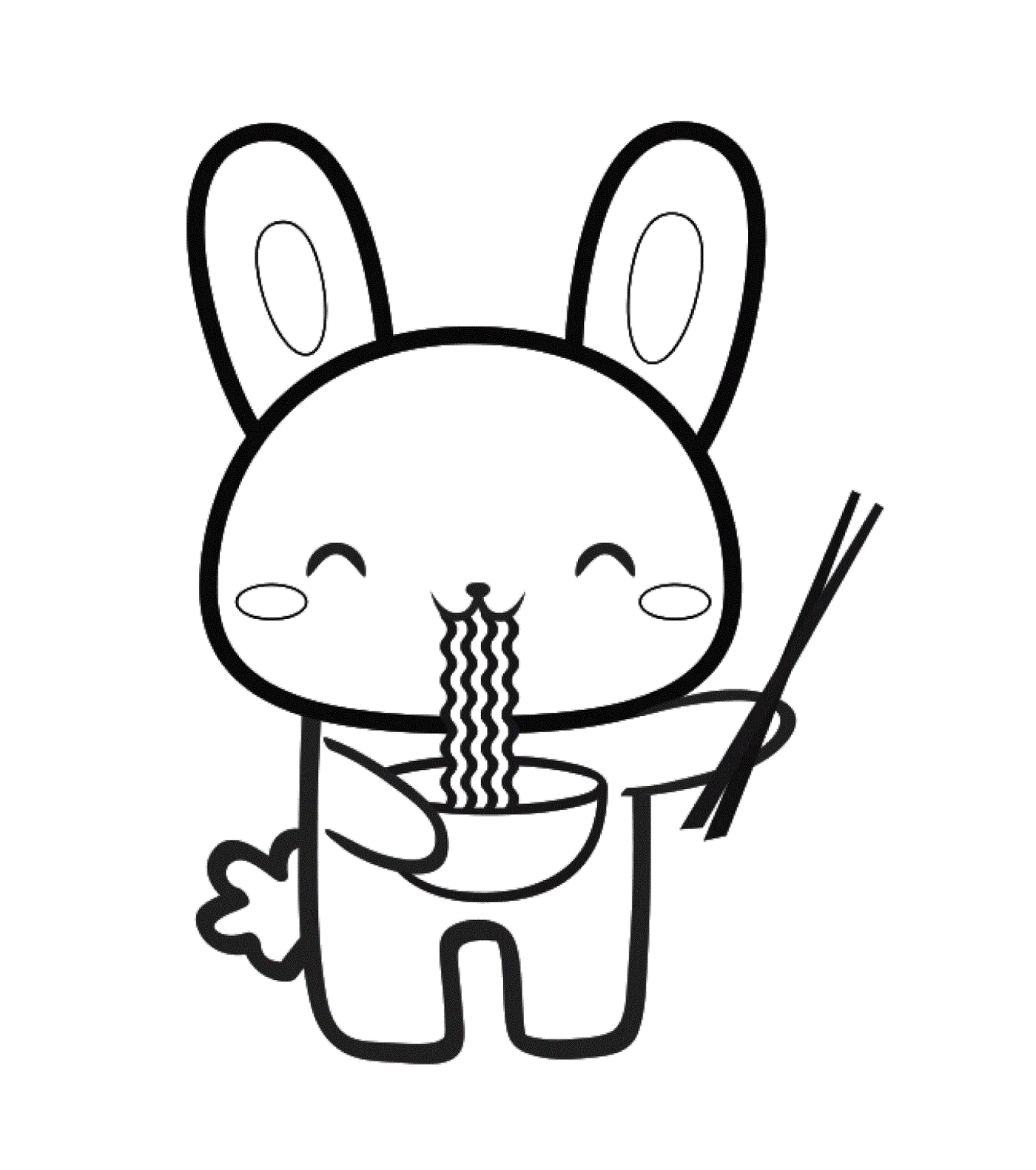 coloriage lapin aime manger des nouilles