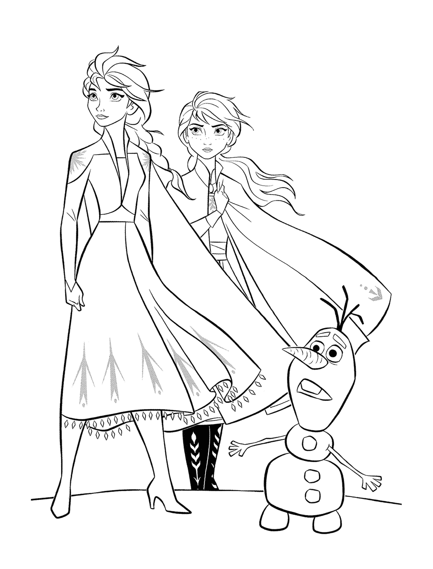 coloriage Anna et Elsa et Olaf