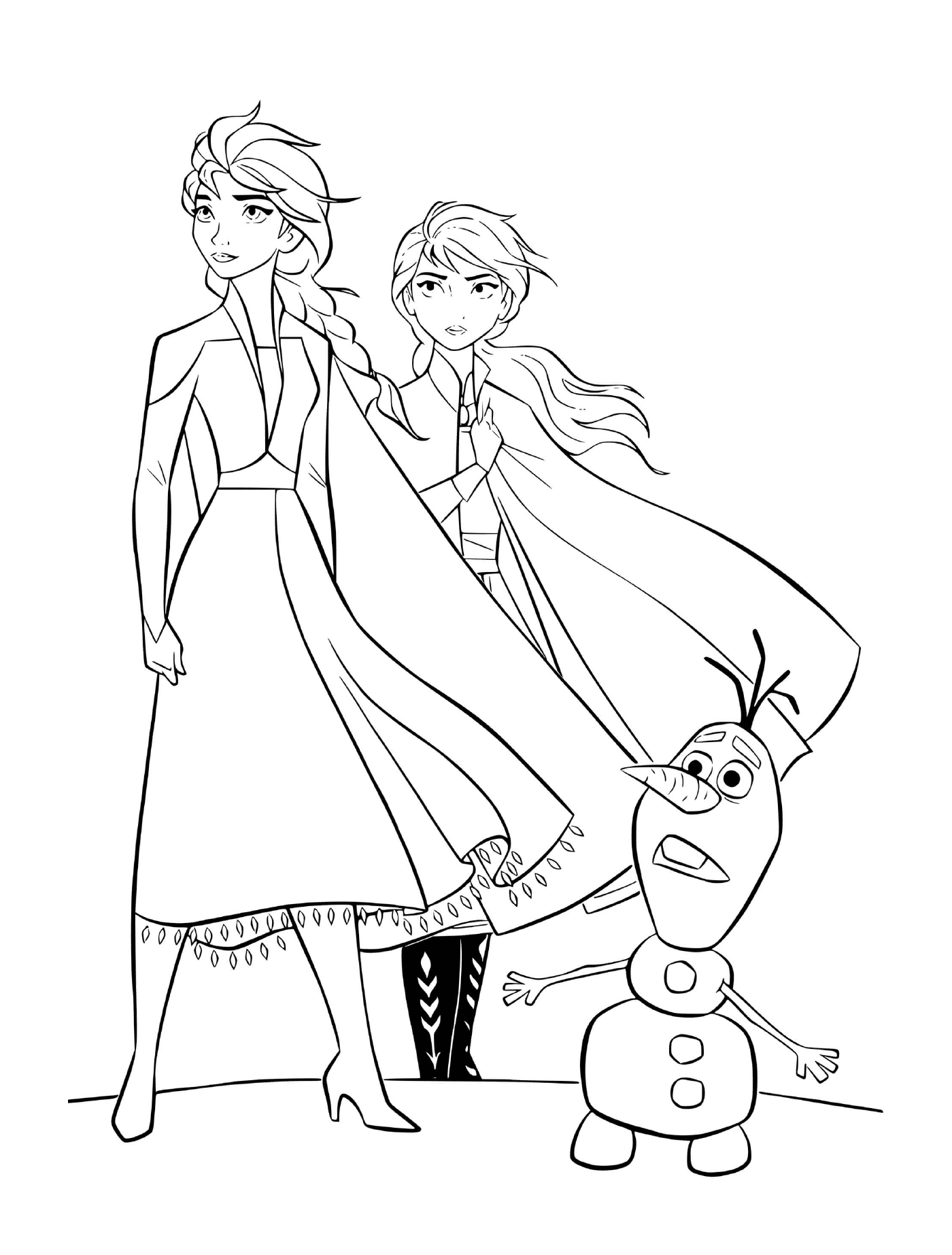 coloriage Anna et Elsa et Olaf