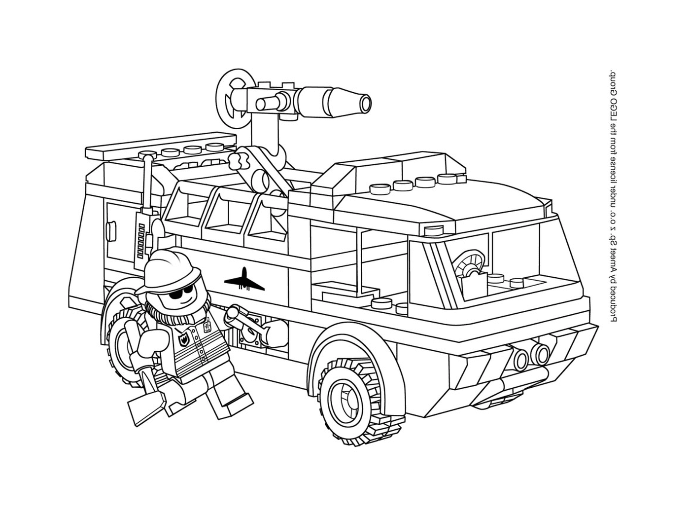coloriage lego city pompier avec camion de pompier