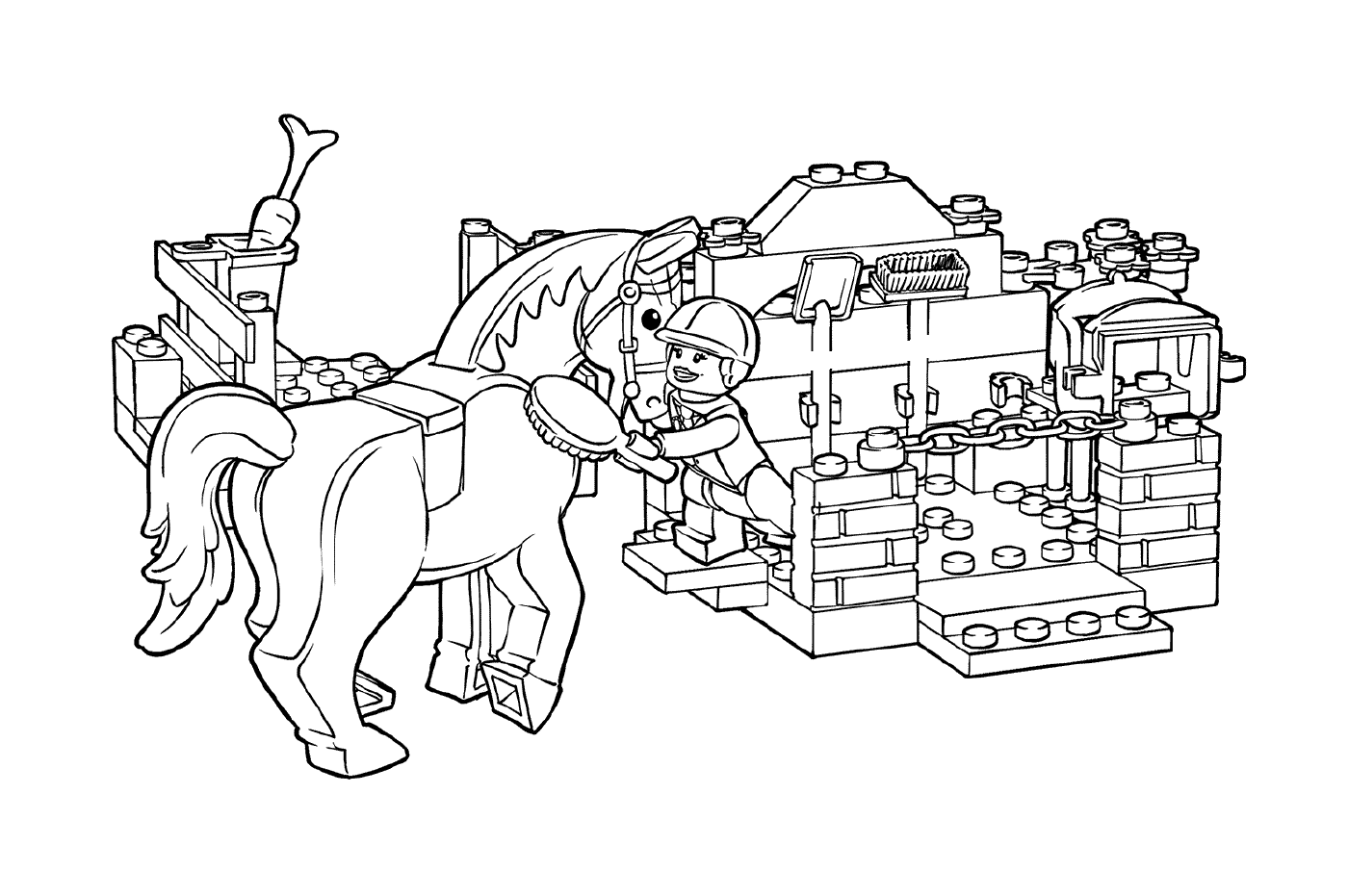 coloriage lego horse grooming