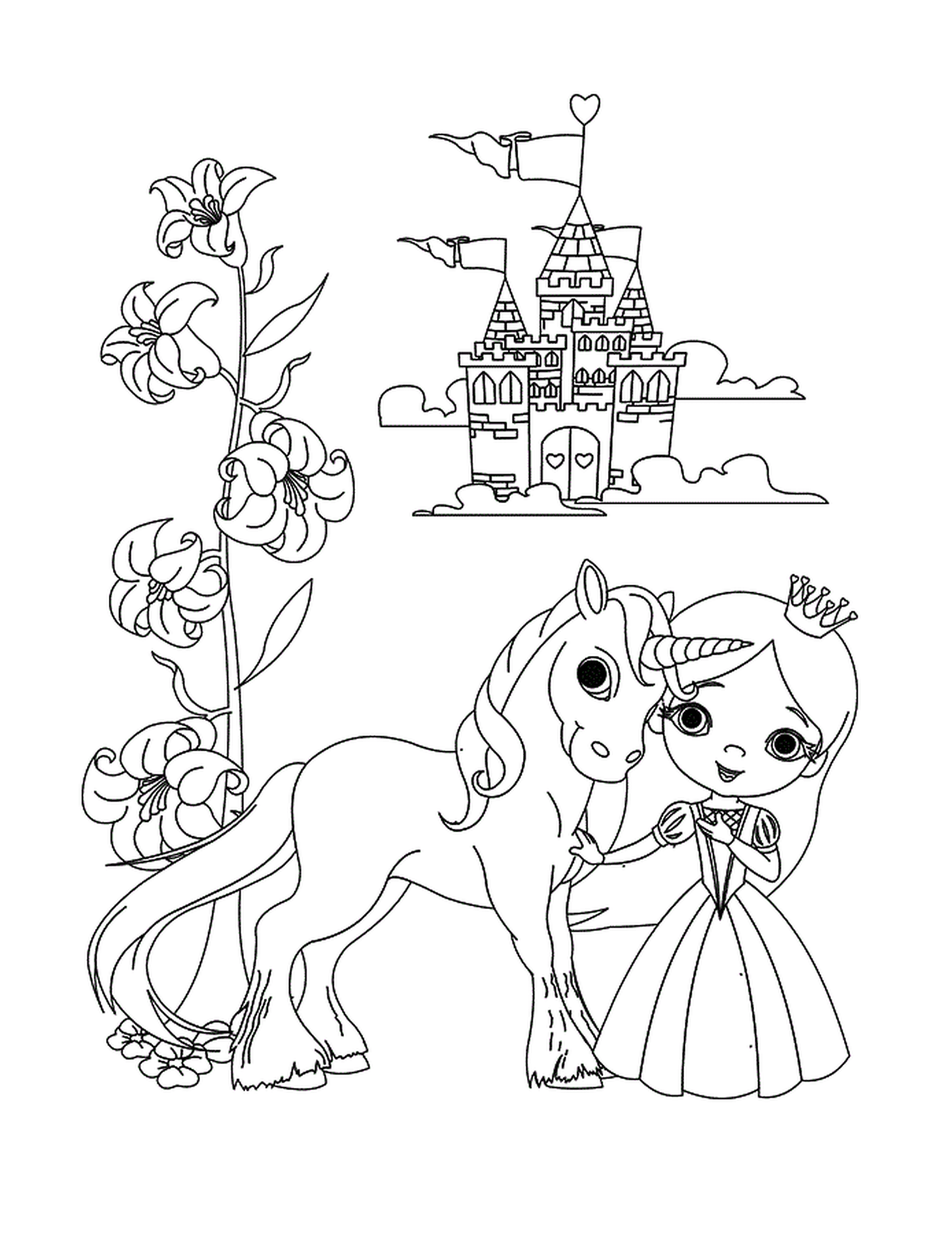 coloriage la vie de princesse licorne chateau