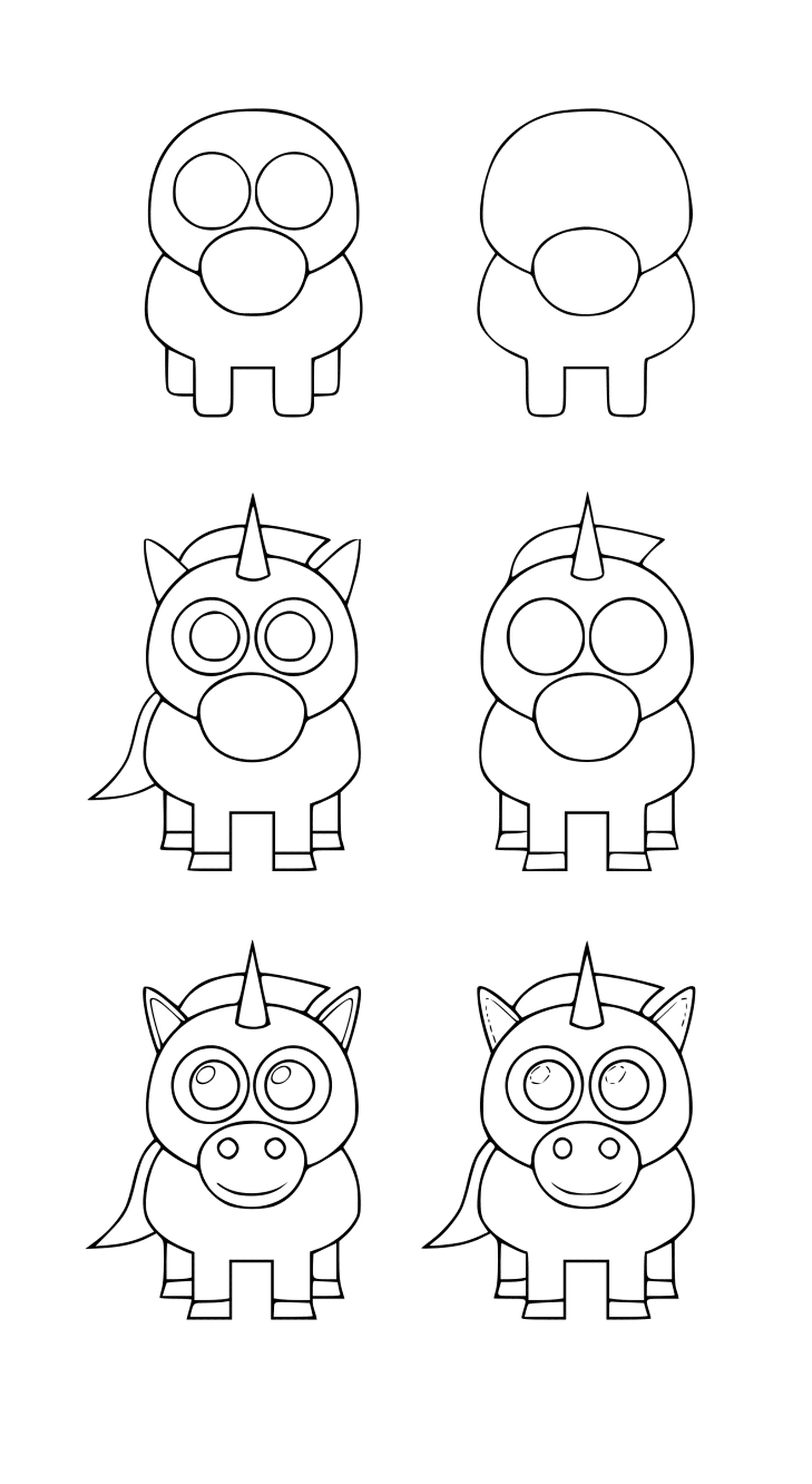 coloriage comment dessiner une licorne kawaii