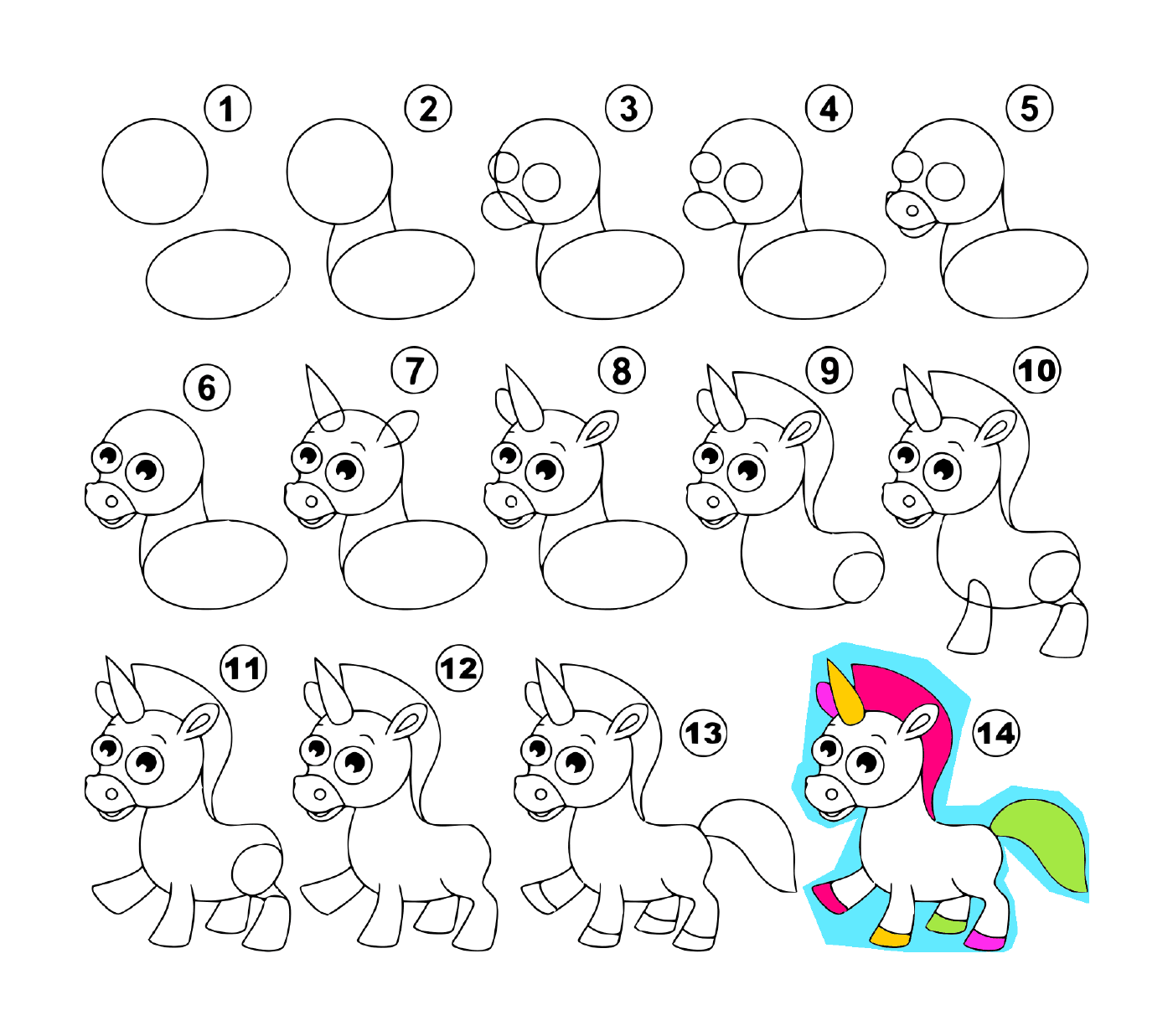 coloriage comment dessiner une licorne tutoriel facile etape par etape