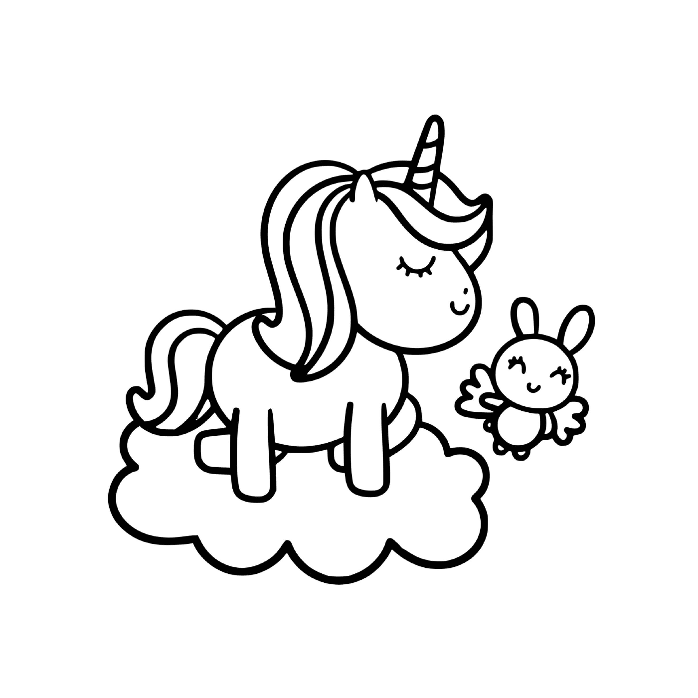 coloriage Licorne Kawaii avec son bebe sur un nuage