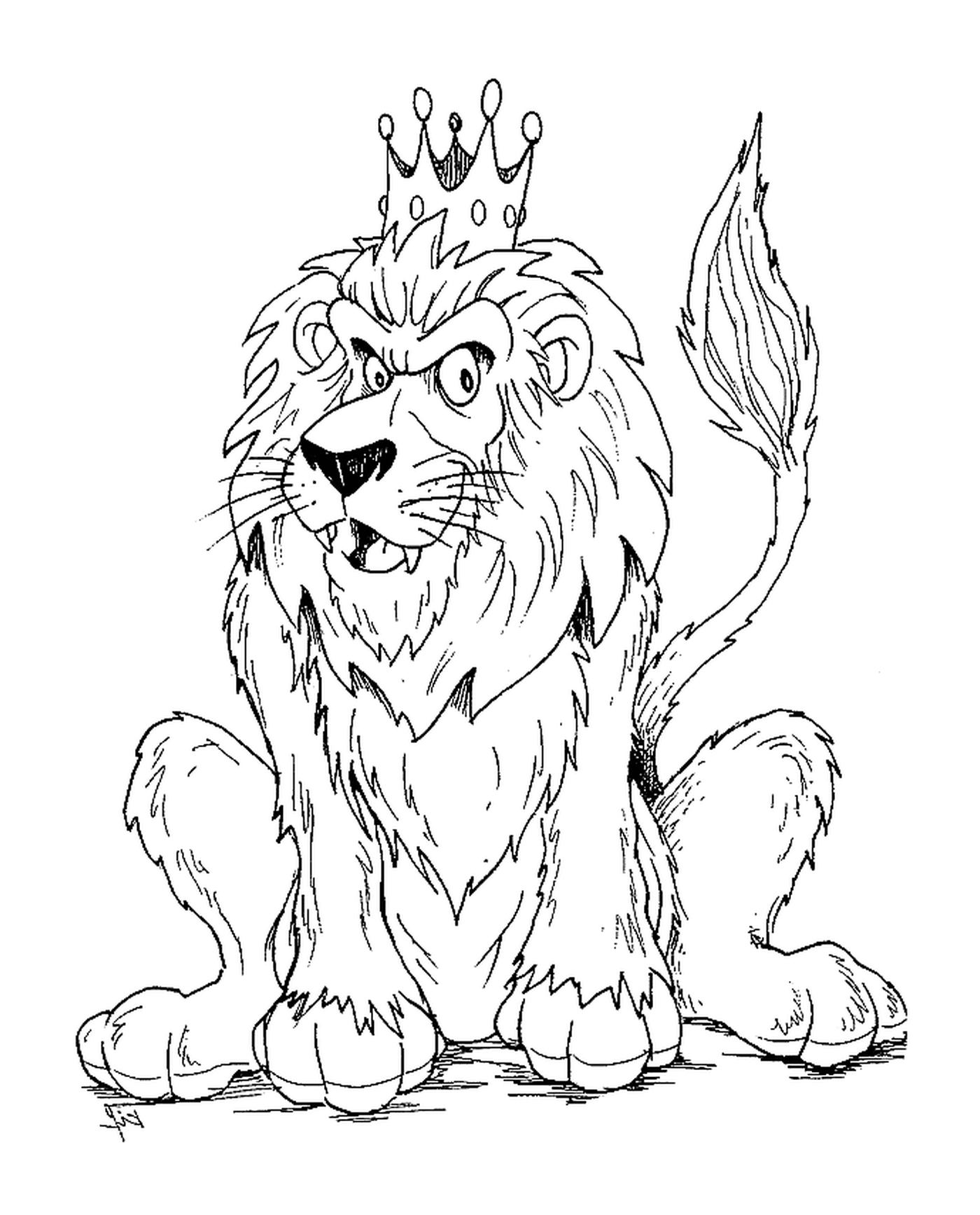 coloriage un lion avec sa couronne sur sa tete