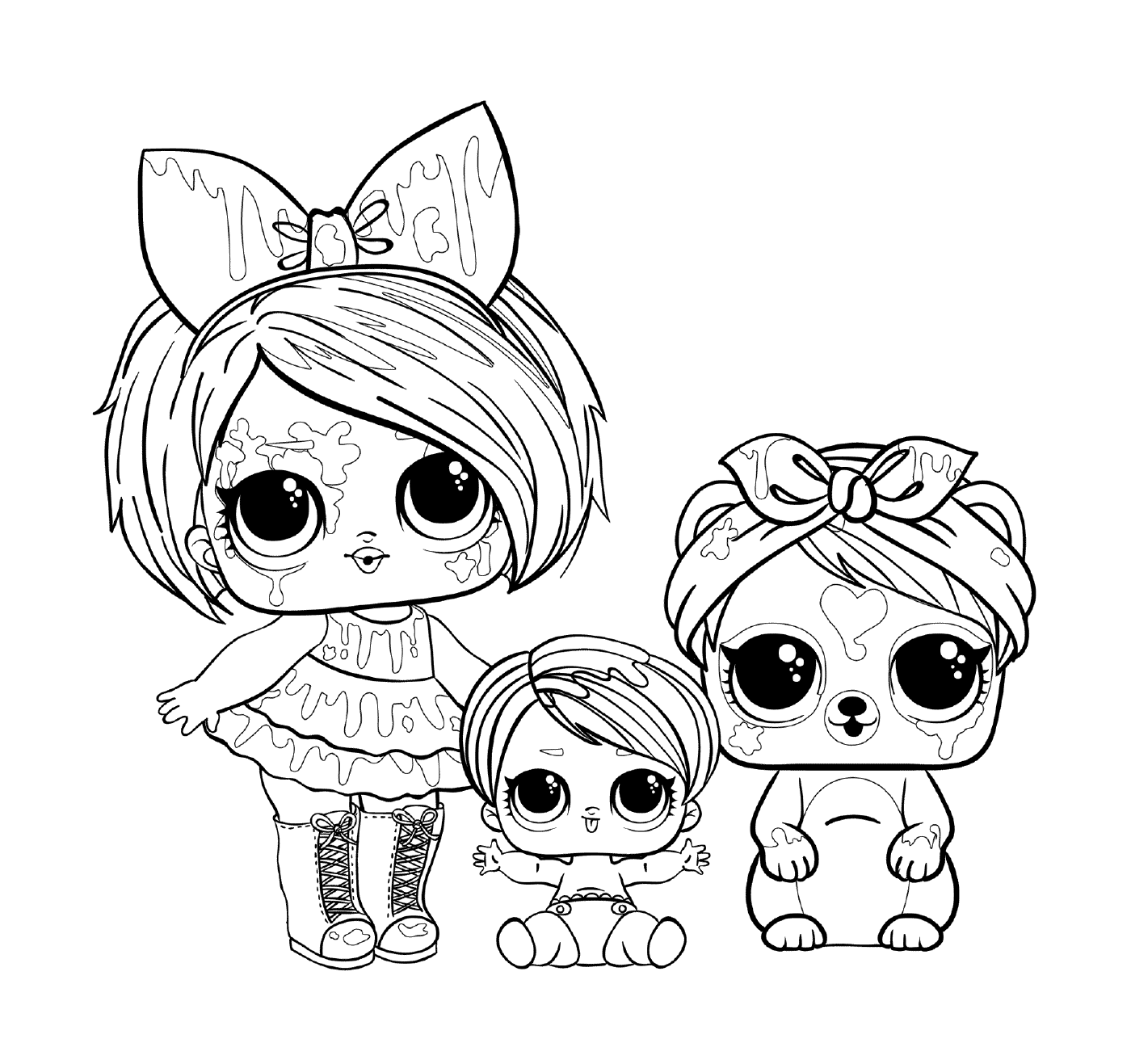 coloriage LOL Hairgoals Splatters Doll LOL Little Sister and LOL Pets