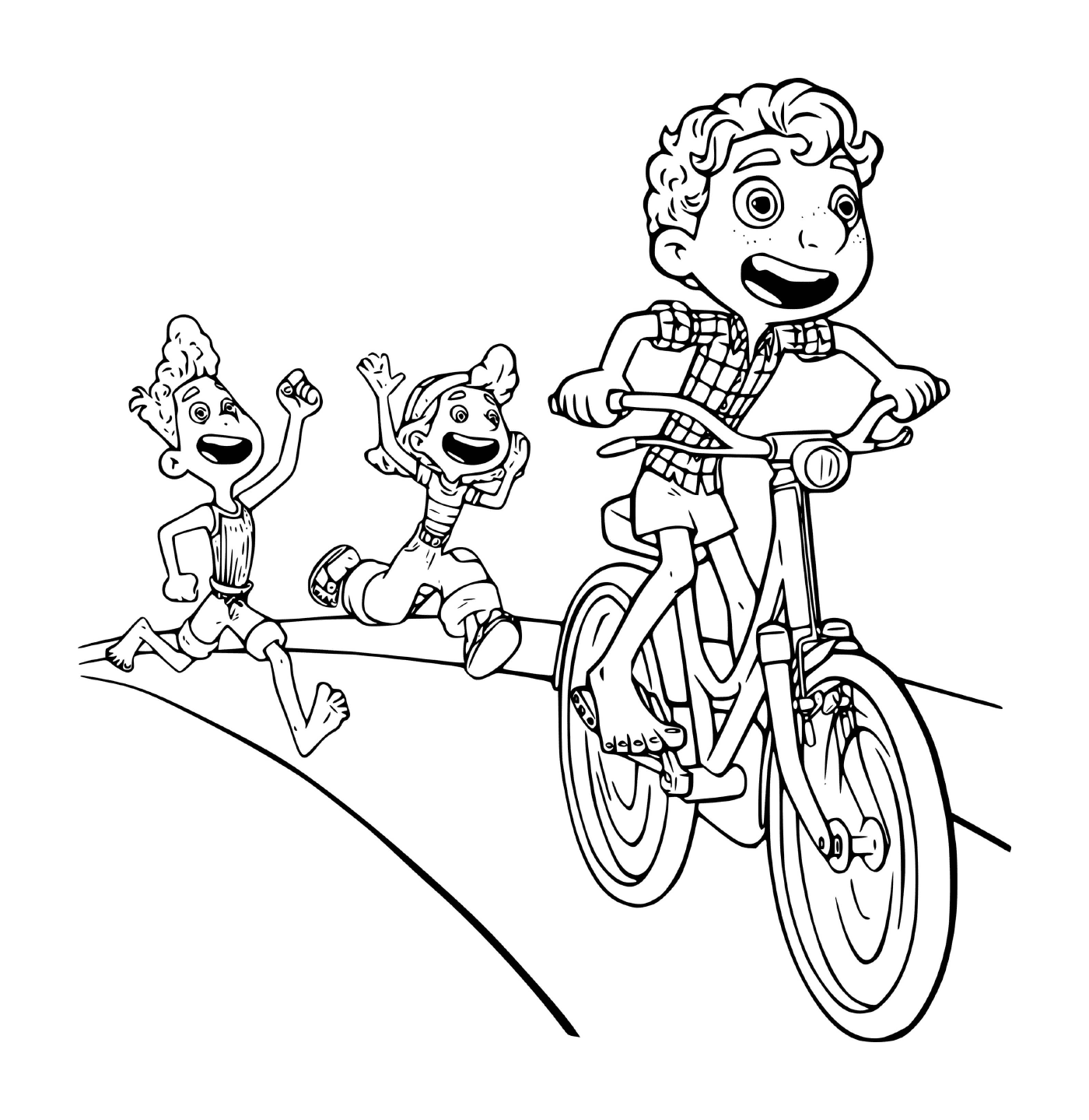 coloriage Luca Riding Bicycle with Giulia and Alberto