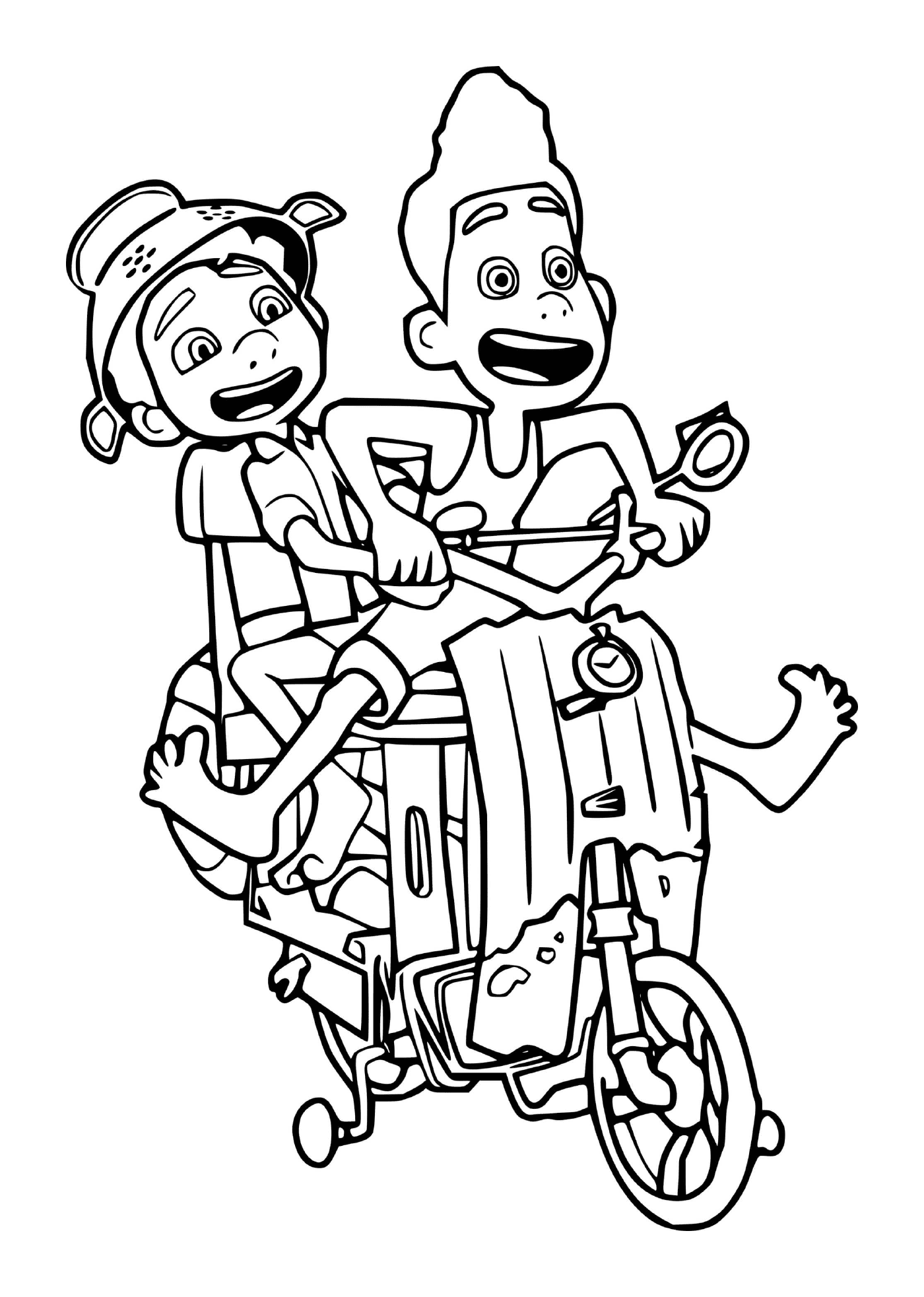 coloriage Alberto and Luca Driving a Motorbike
