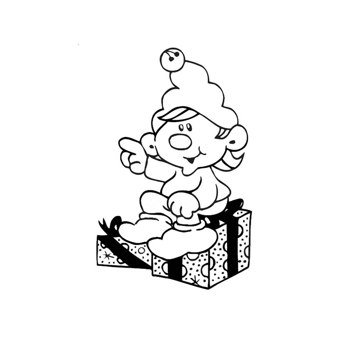 un bebe elf assis sur un cadeau