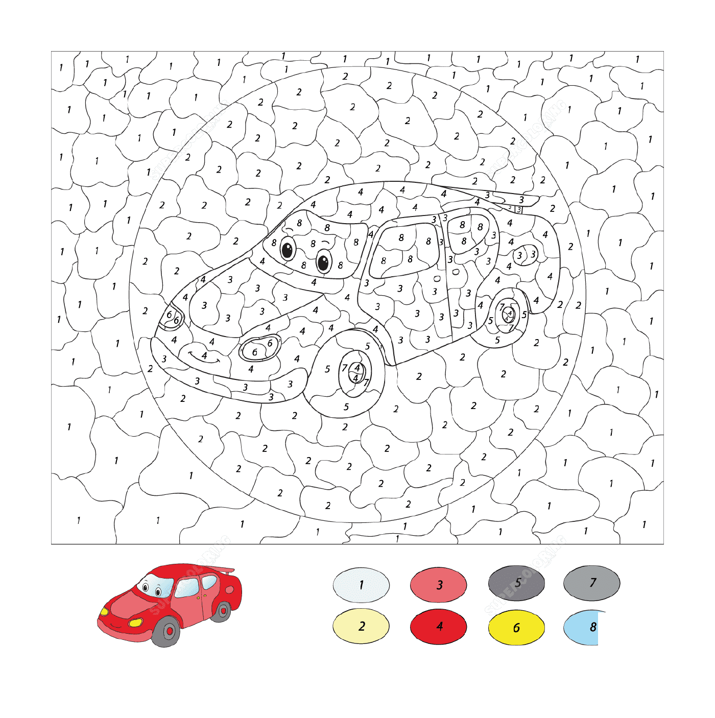 coloriage magique CE2 voiture rouge