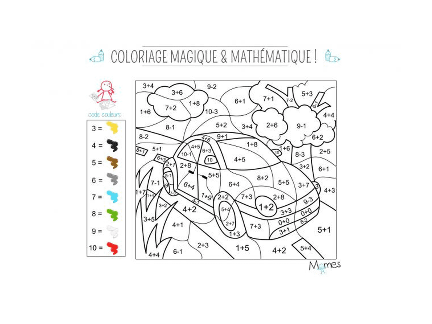 coloriage magique et mathematique la voiture
