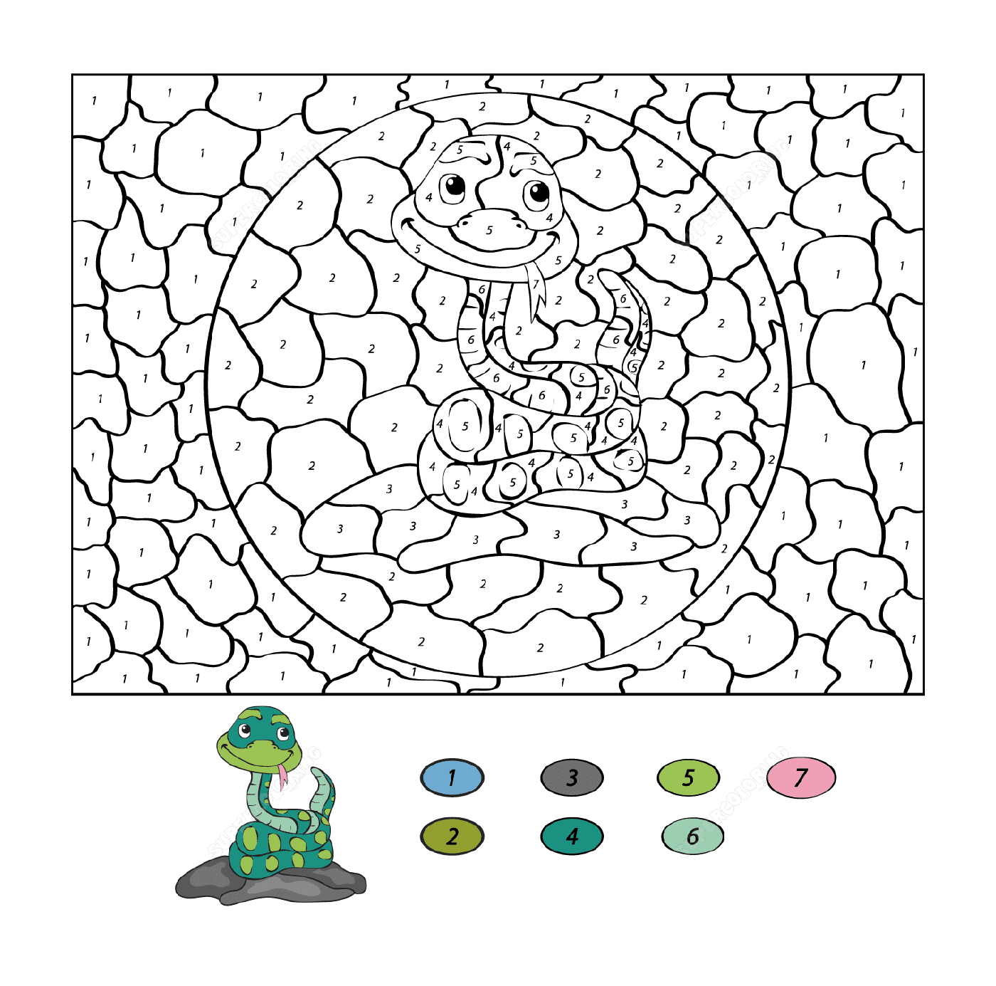 coloriage cartoon snake magique
