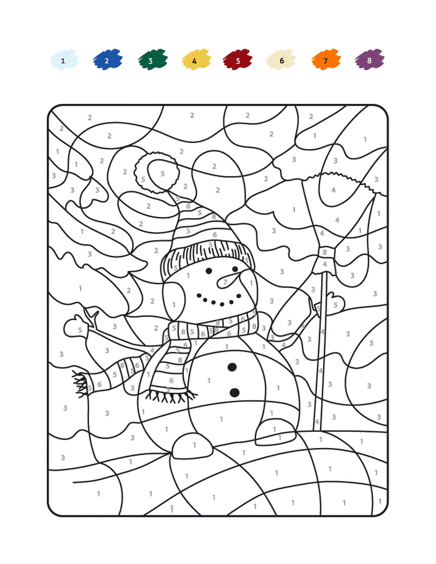 coloriage magique bonhomme de neige hiver
