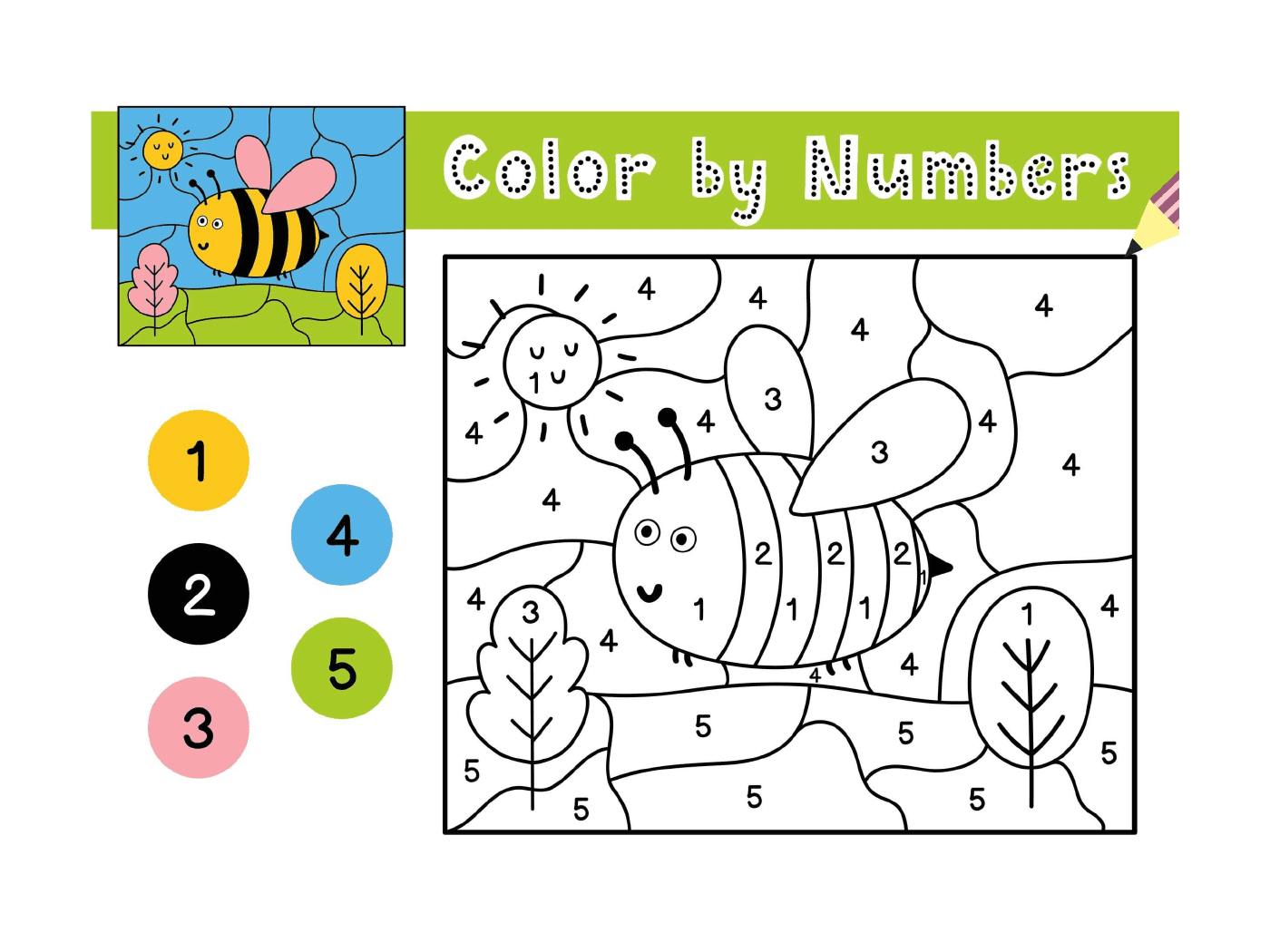 coloriage abeille soleil et arbres magique cp par numero