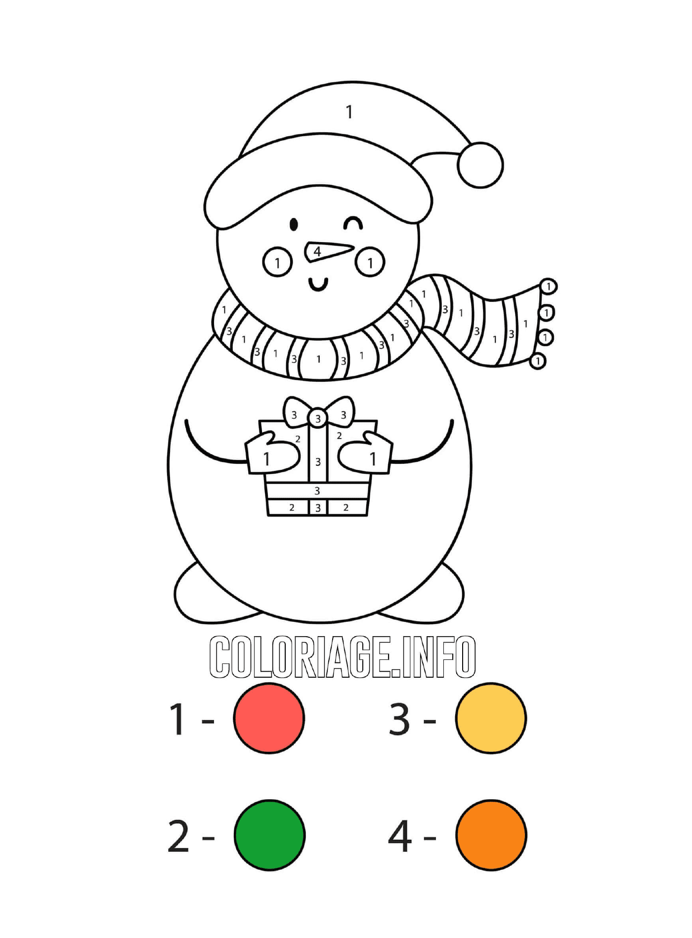 coloriage bonhomme de neige avec un cadeau magique noel