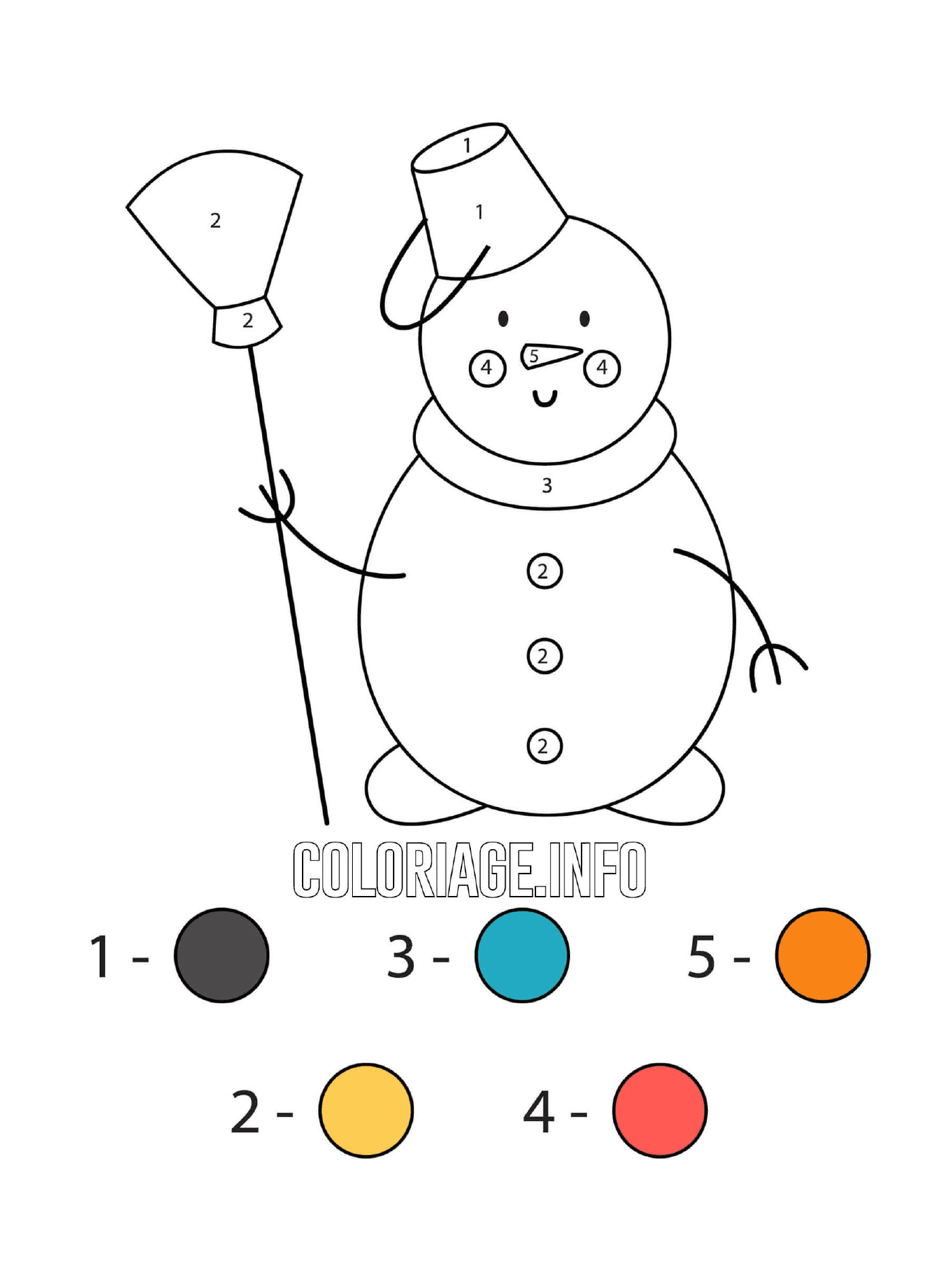 coloriage bonhomme de neige avec un rateau magique noel