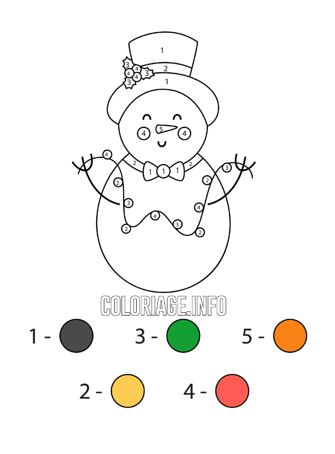 coloriage bonhomme de neige avec des lumieres de noel dessin par numero