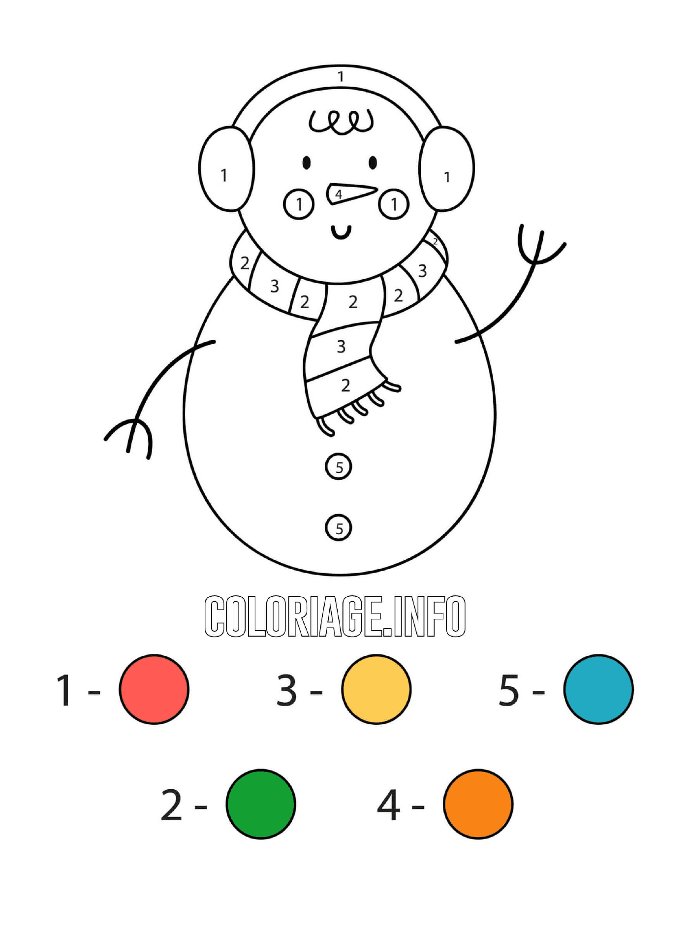 coloriage bonhomme de neige avec habis contre le froid dessin par numero