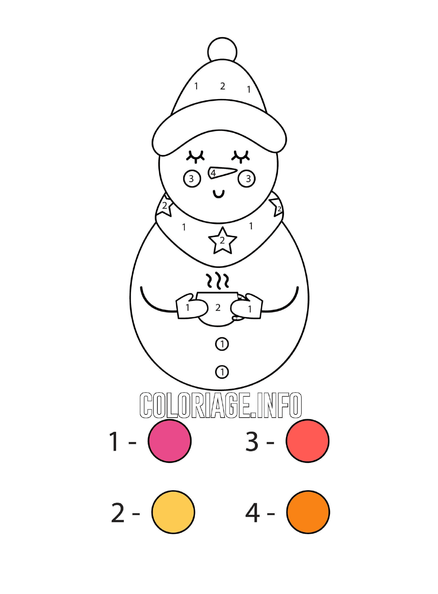 coloriage bonhomme de neige avec un chocolat chaud pour se rechauffer magique noel