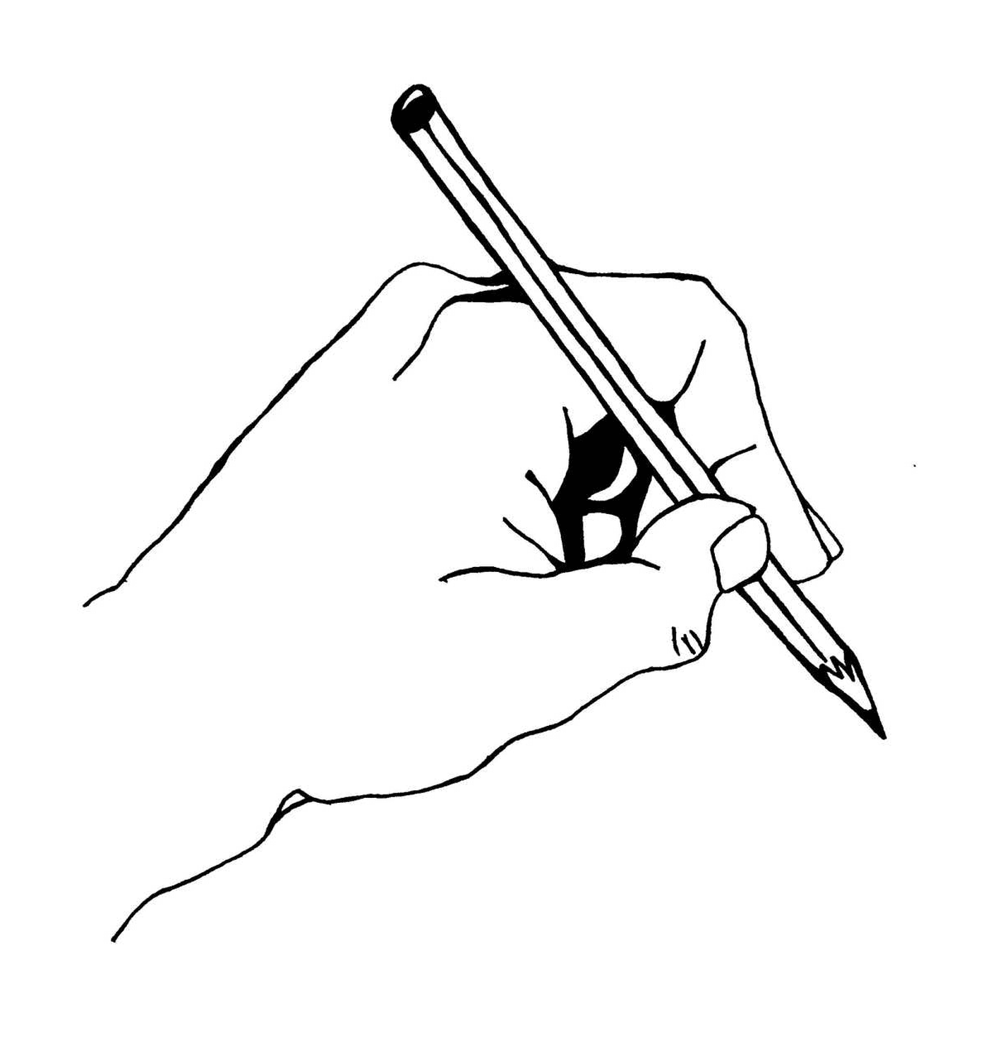 coloriage main dessinant avec un crayon