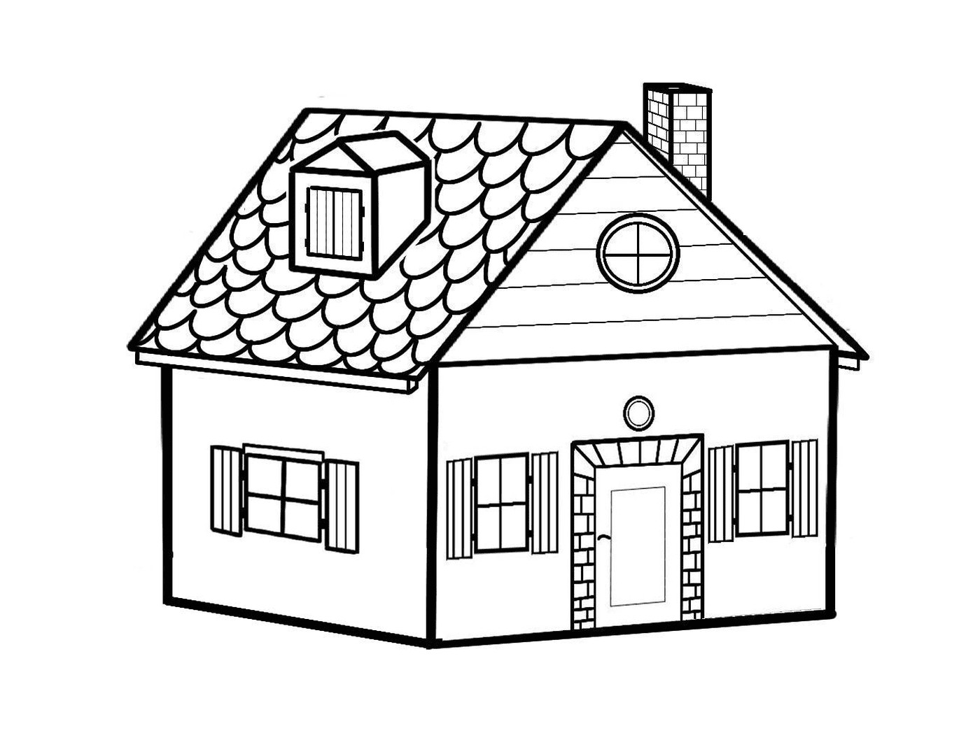 coloriage charmante maison avec fenetres et chemine