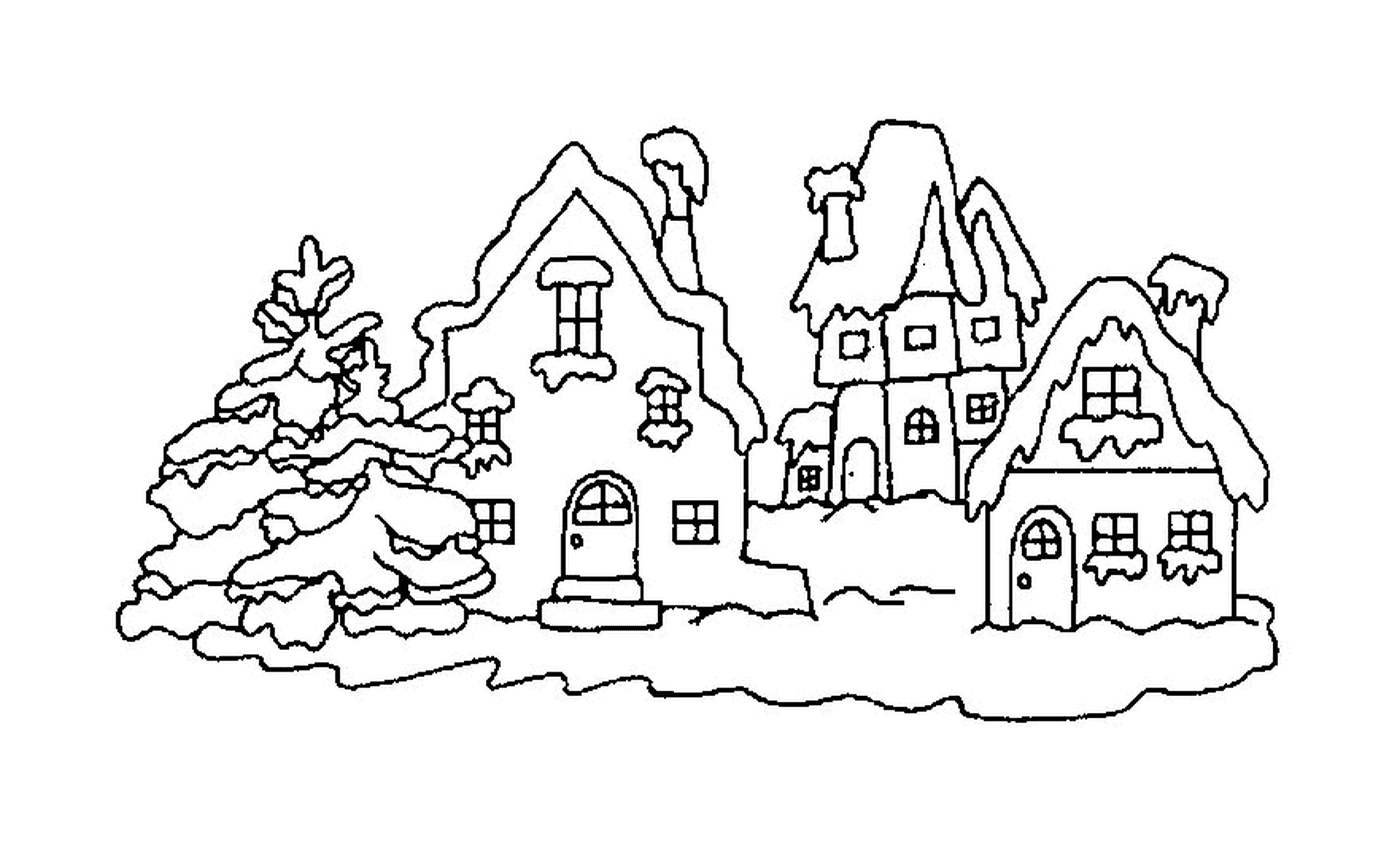 des maisons sous la neige